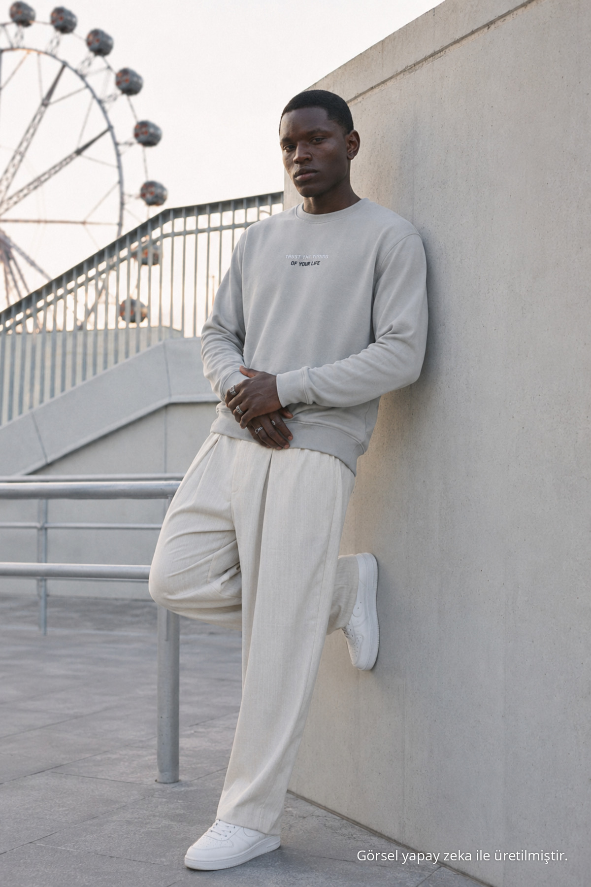 Erkek Regular Fit Baskılı Bisiklet Yaka Antrasit Sweatshirt 4