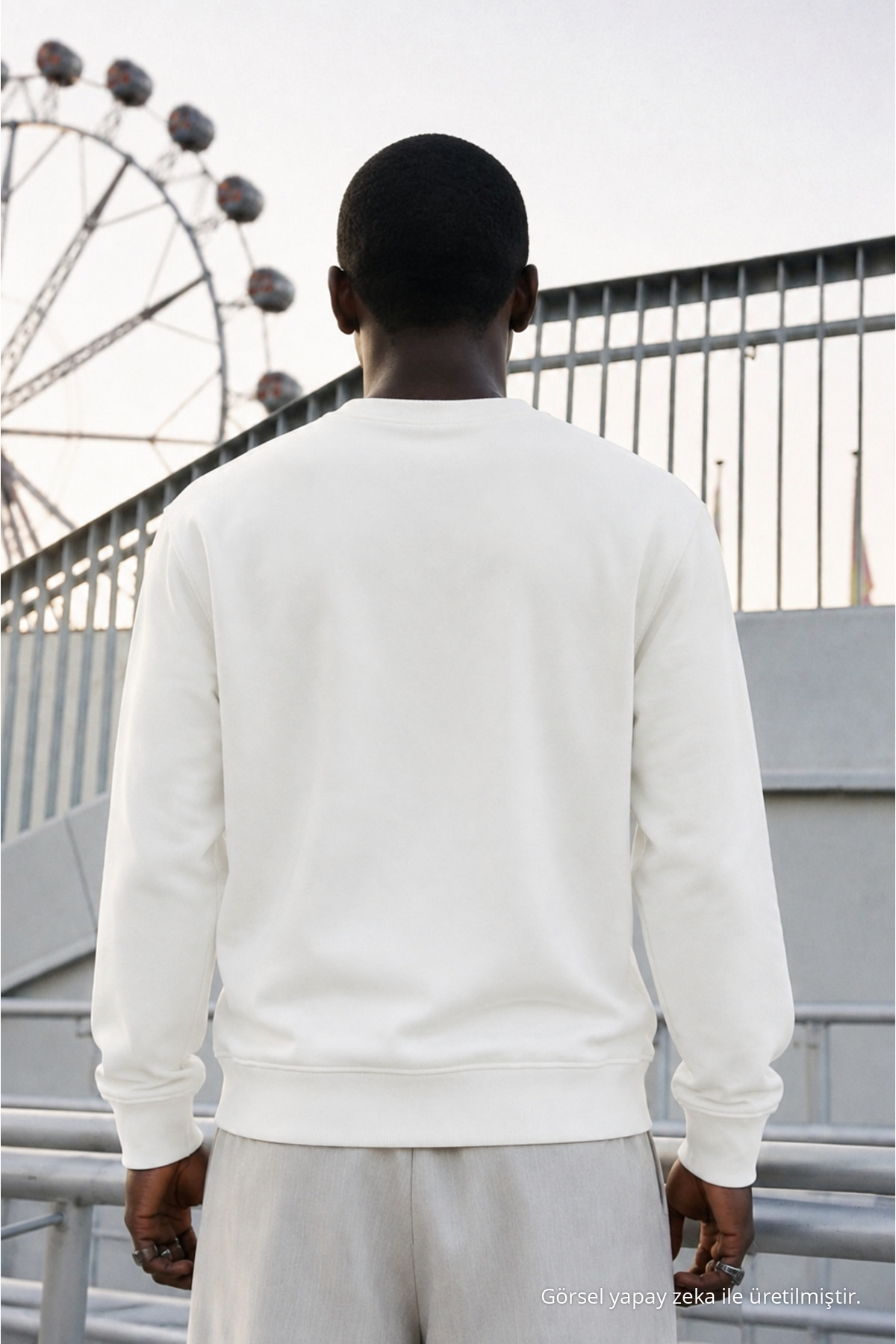 Erkek Regular Fit Baskılı Bisiklet Yaka Beyaz Sweatshirt 6