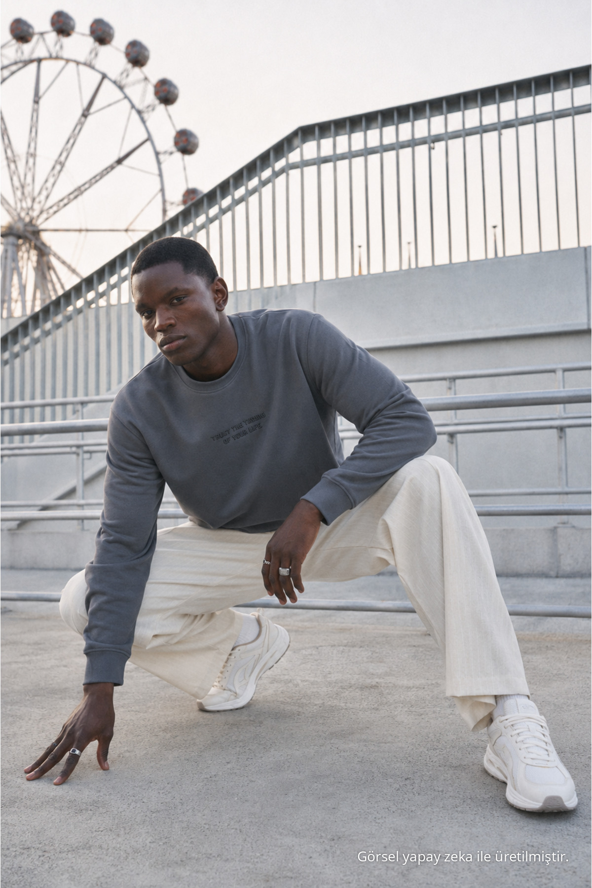 Erkek Regular Fit Baskılı Bisiklet Yaka Füme Sweatshirt 5