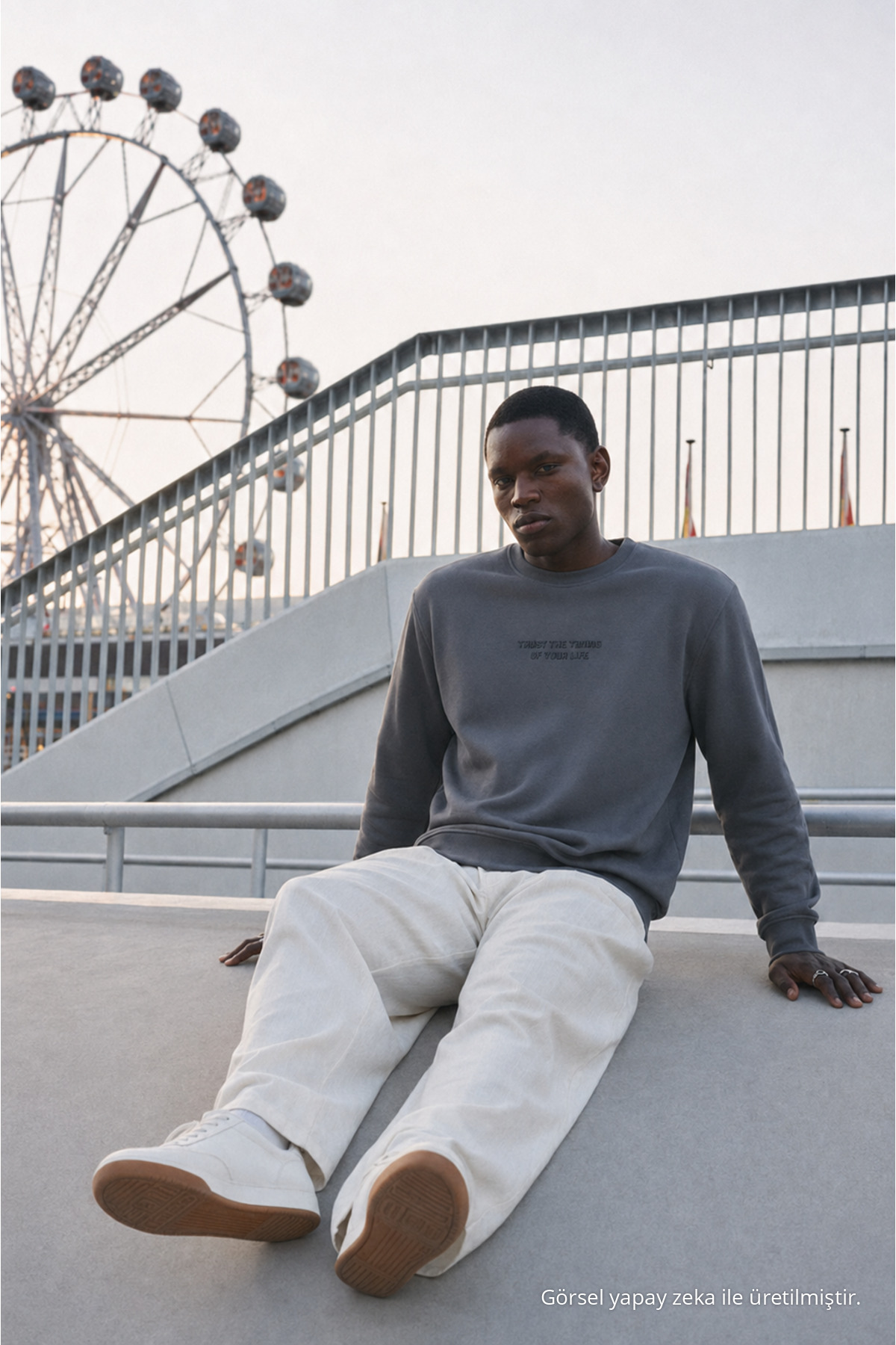 Erkek Regular Fit Baskılı Bisiklet Yaka Füme Sweatshirt 4