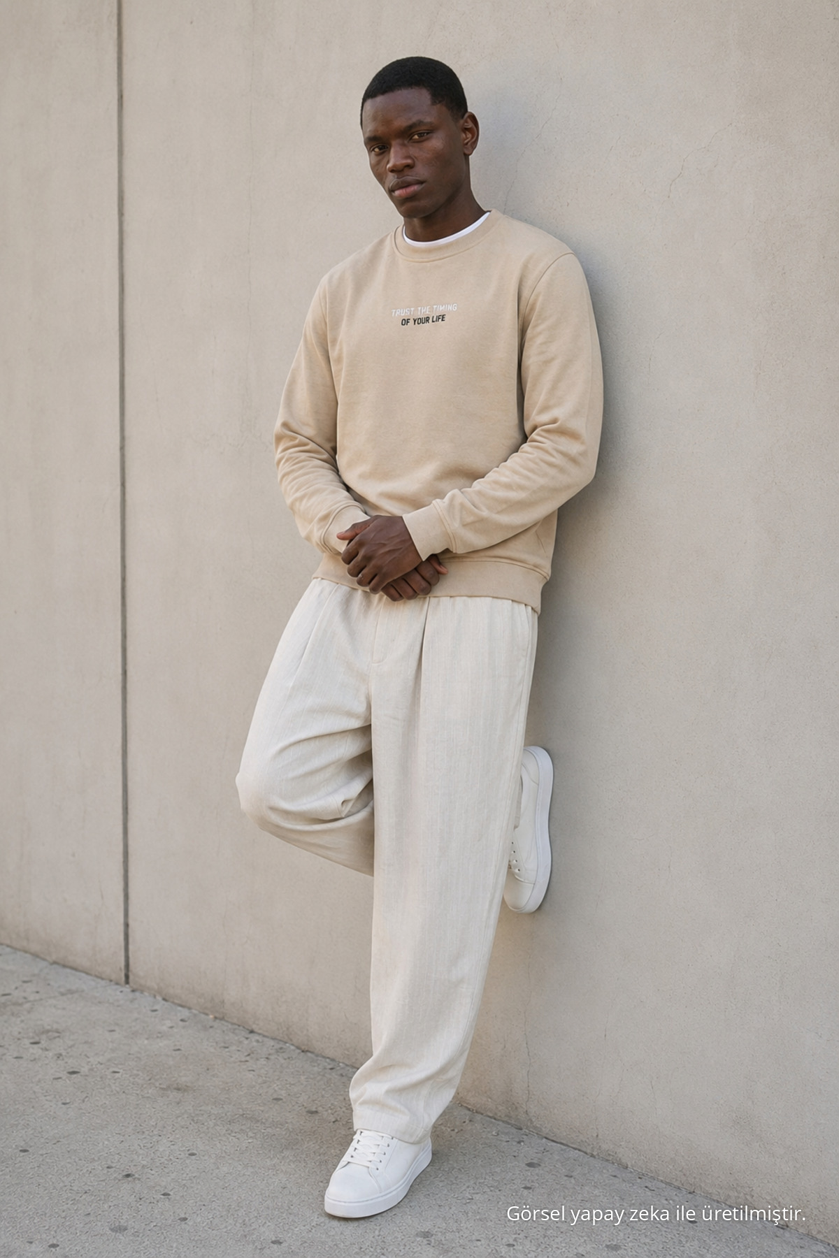 Erkek Regular Fit Baskılı Bisiklet Yaka Krem Sweatshirt 5