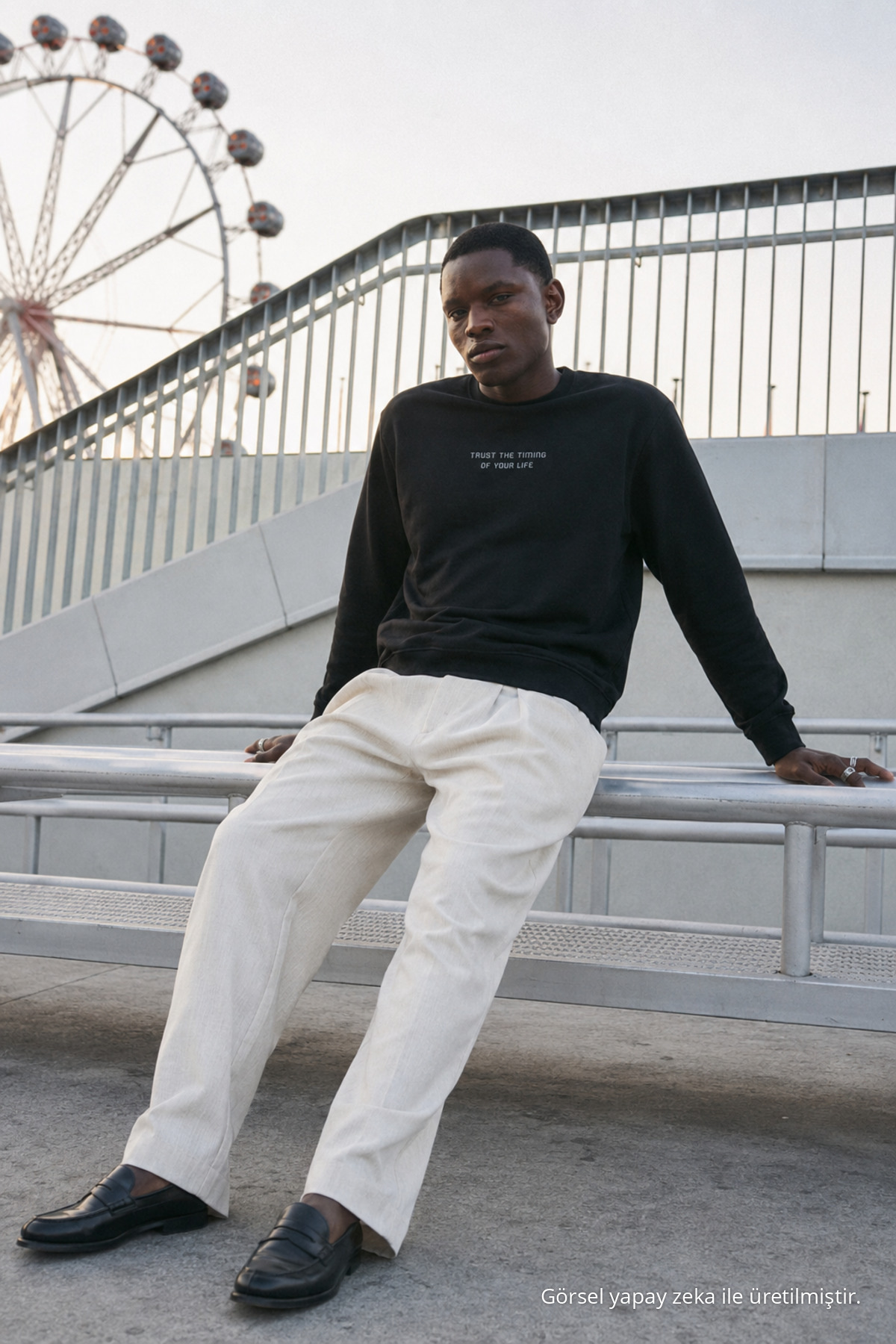 Erkek Regular Fit Baskılı Bisiklet Yaka Siyah Sweatshirt 3