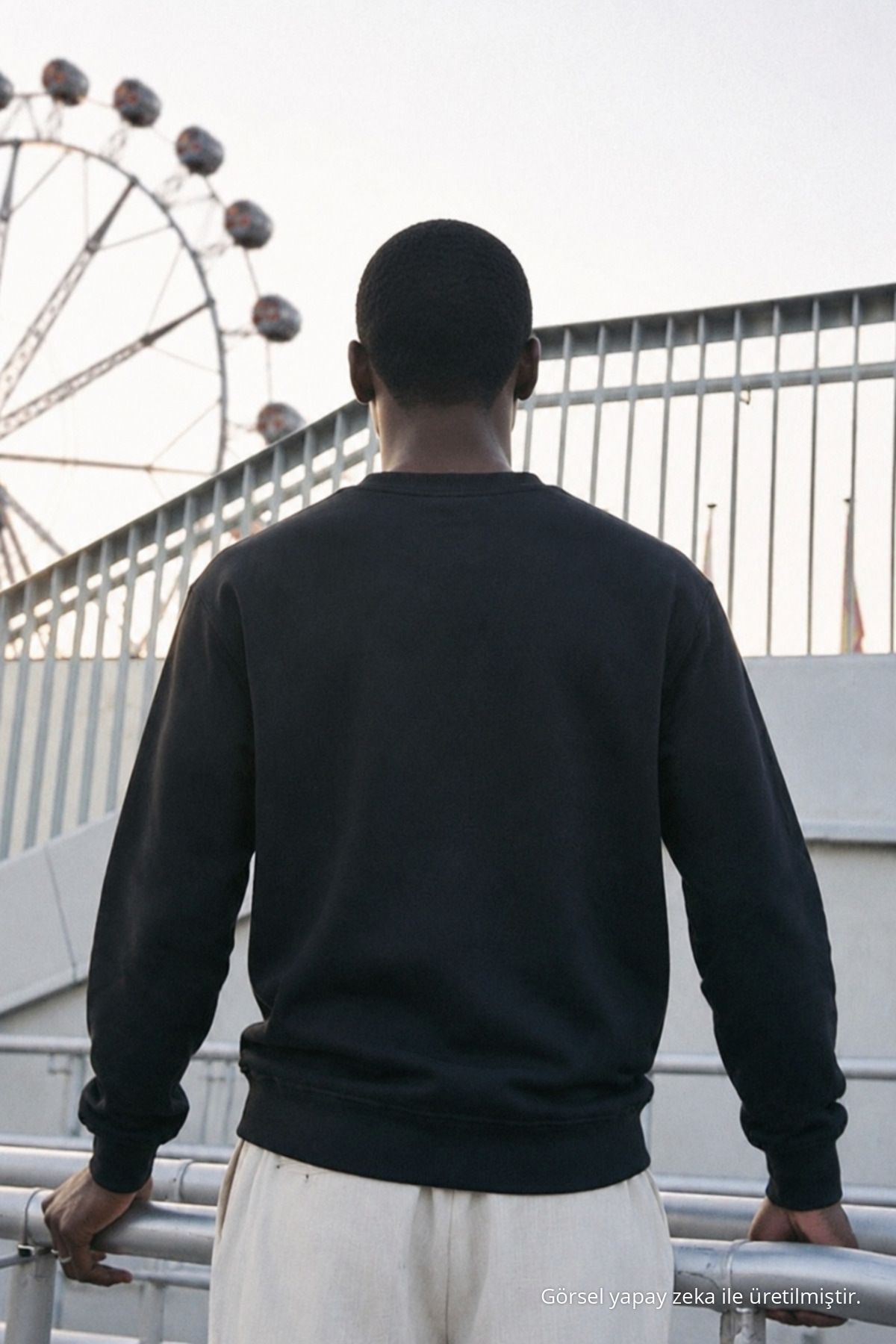 Erkek Regular Fit Baskılı Bisiklet Yaka Siyah Sweatshirt 6