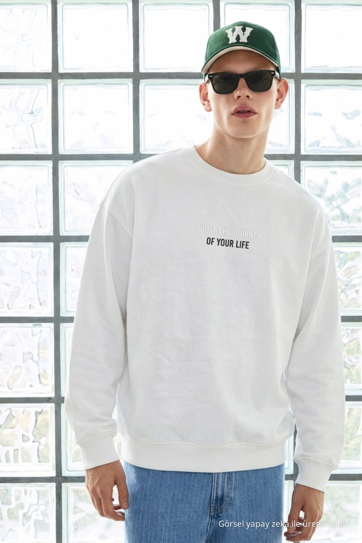 Erkek Uzun Kol Bisiklet Yaka Beyaz Sweatshirt 6