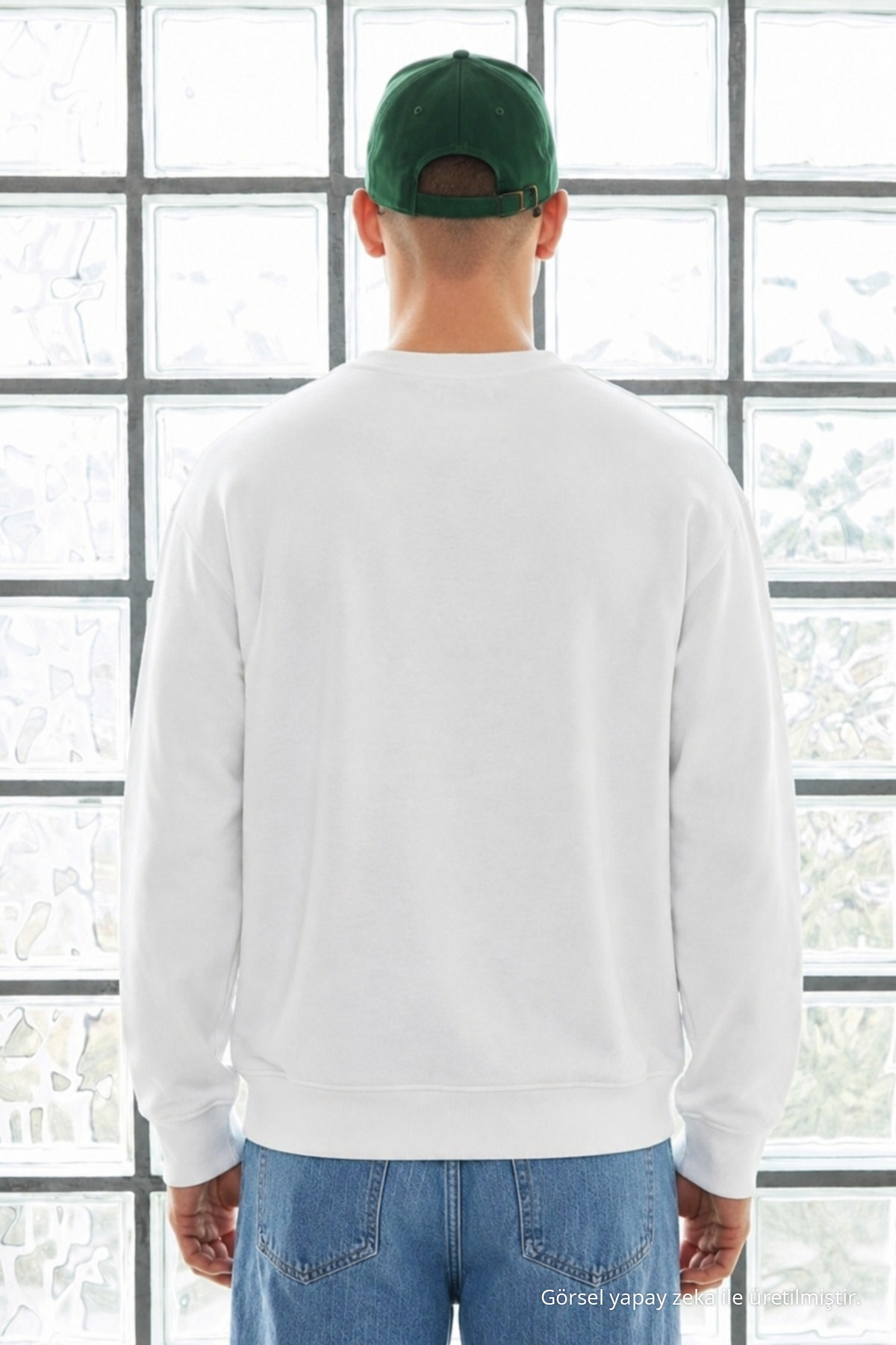 Erkek Uzun Kol Bisiklet Yaka Beyaz Sweatshirt 5