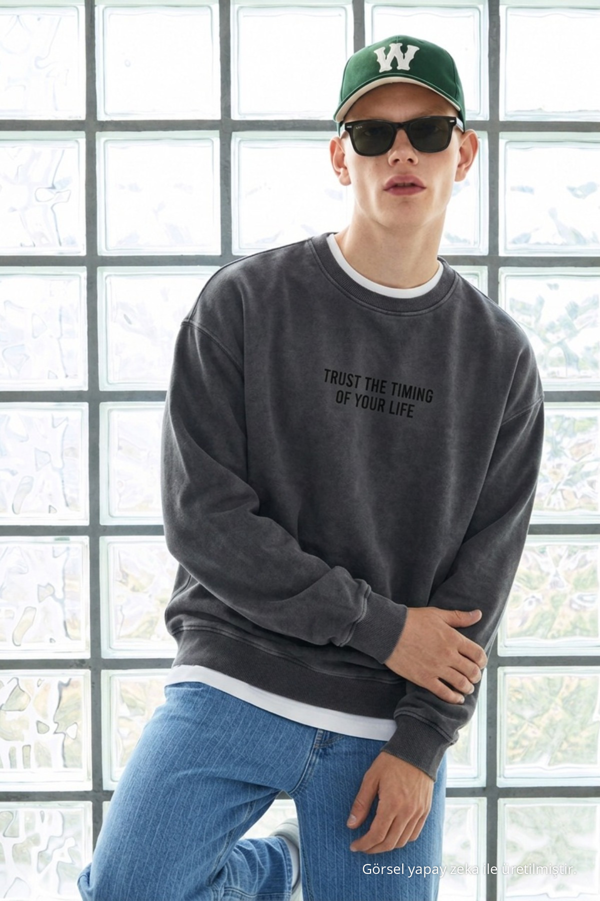 Erkek Uzun Kol Bisiklet Yaka Füme Sweatshirt 3