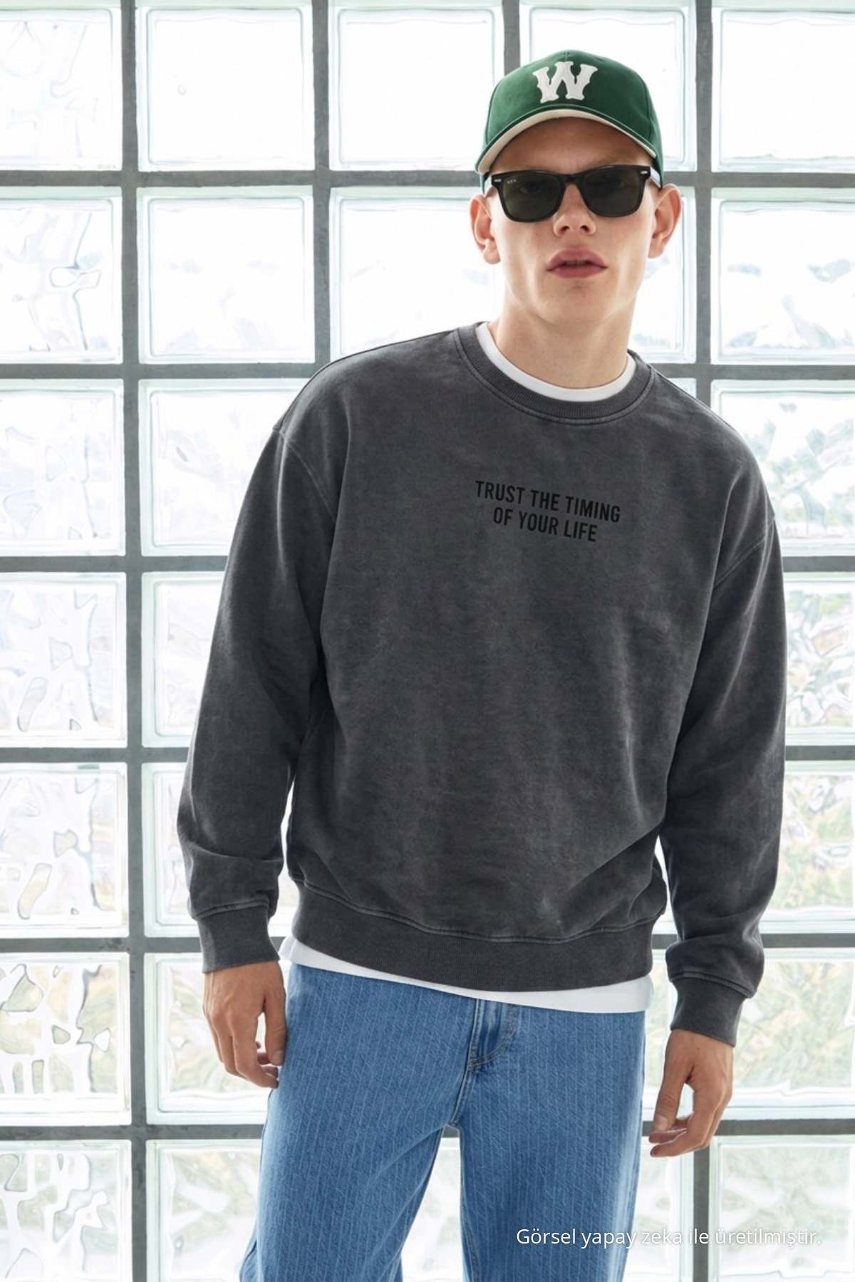 Erkek Uzun Kol Bisiklet Yaka Füme Sweatshirt 6