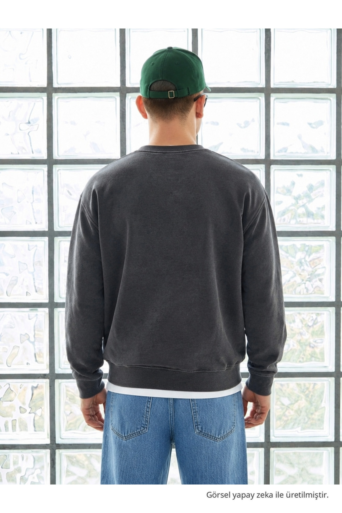 Erkek Uzun Kol Bisiklet Yaka Füme Sweatshirt 4