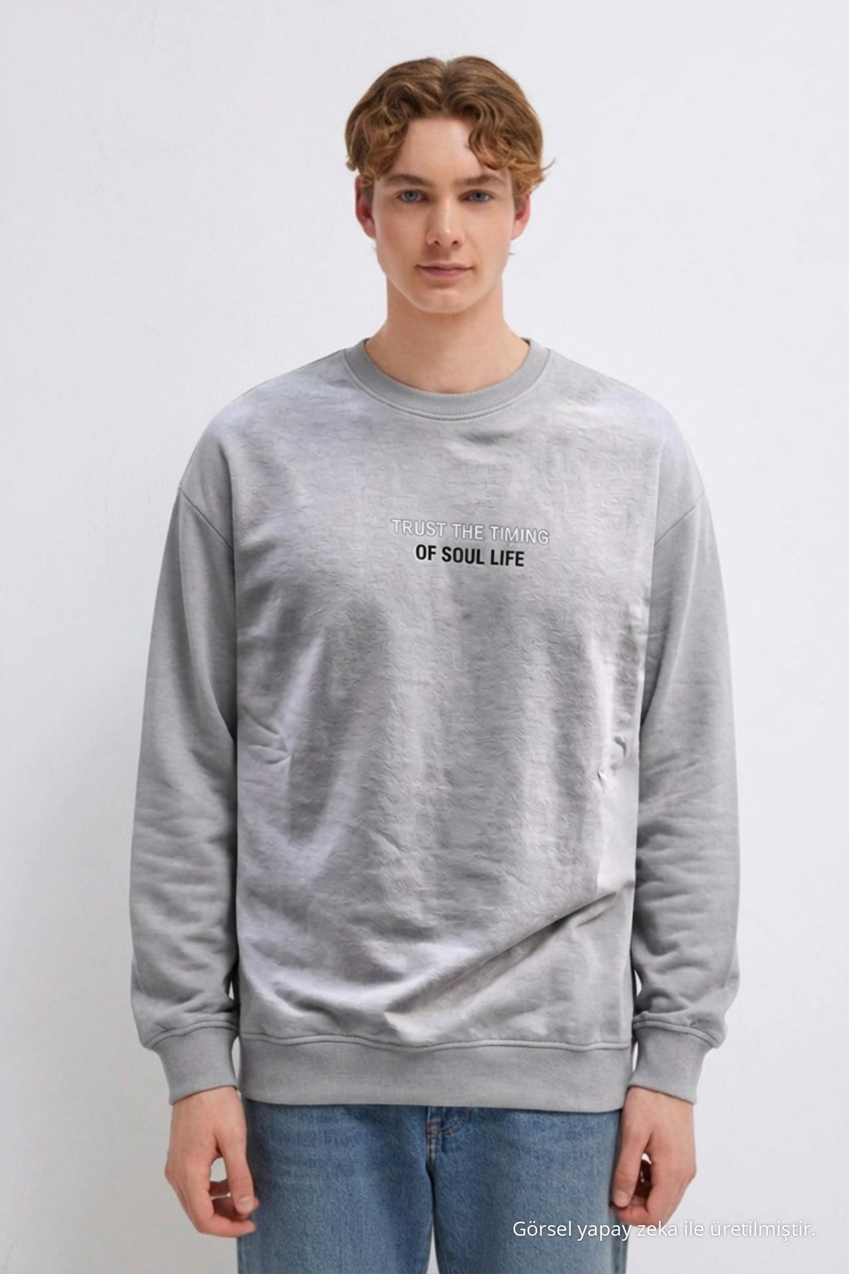 Erkek Premium Pamuklu Bol Antrasit Baskılı Sweatshirt 6