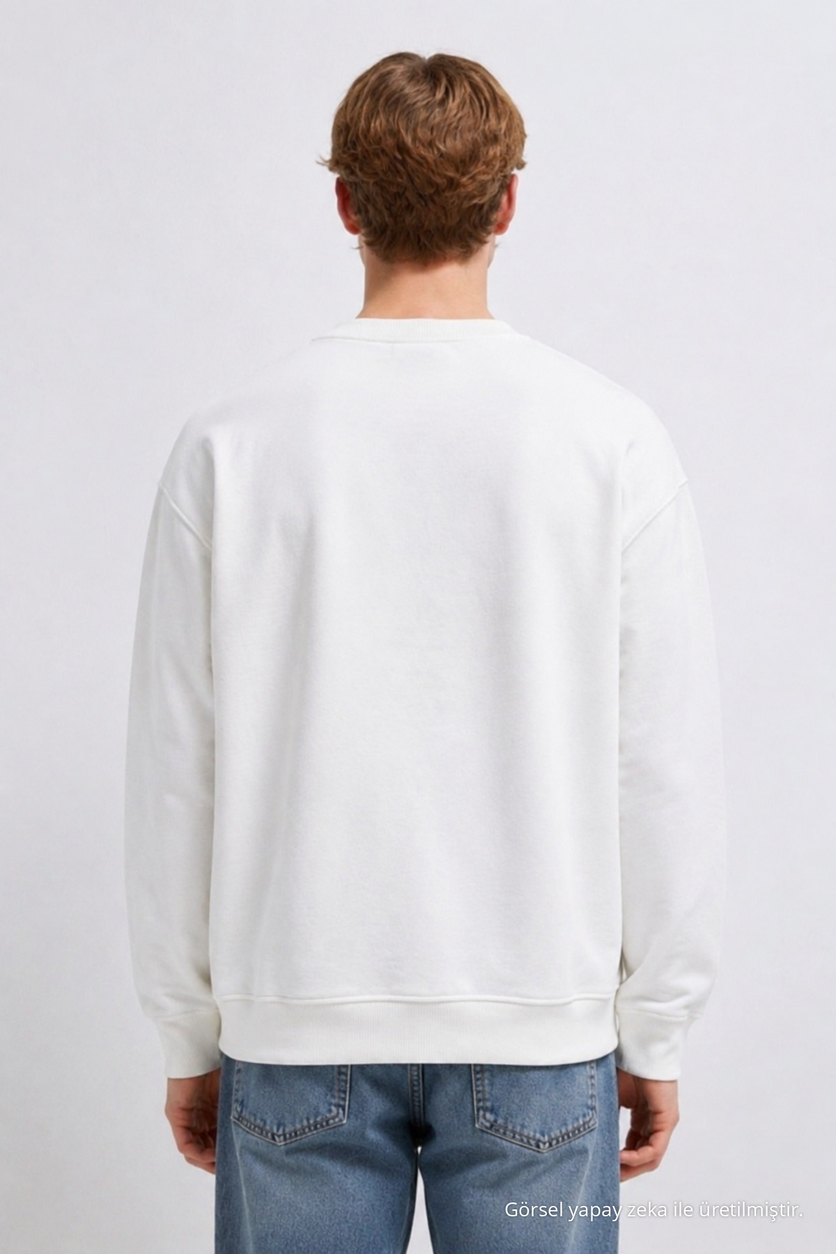 Erkek Premium Pamuklu Bol Beyaz Baskılı Sweatshirt 5