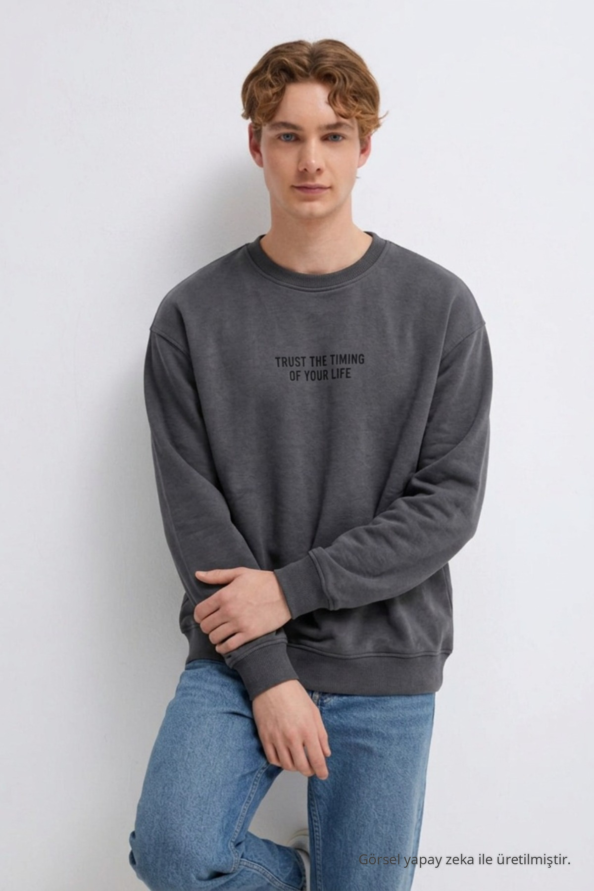 Erkek Premium Pamuklu Bol Füme Baskılı Sweatshirt 4