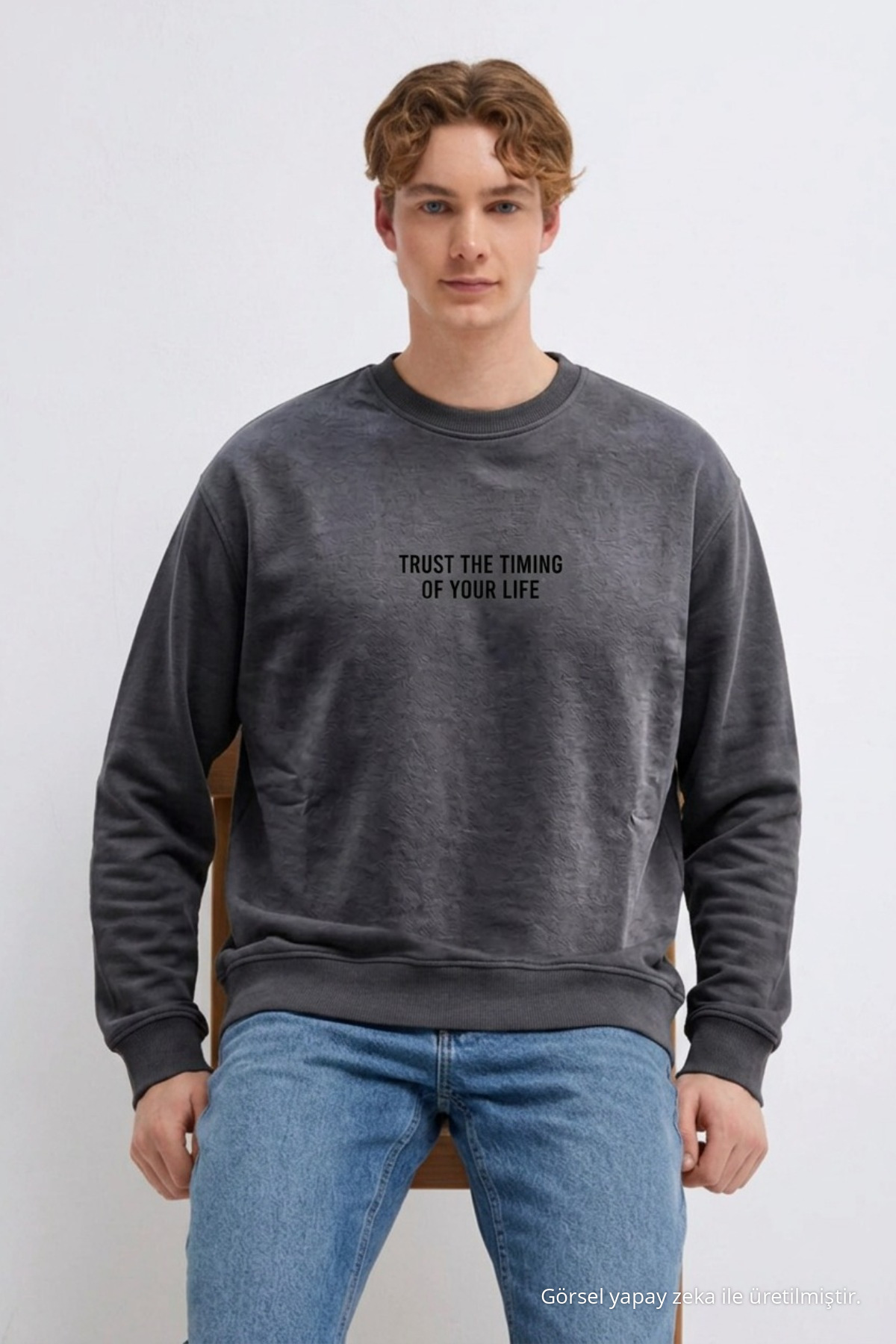 Erkek Premium Pamuklu Bol Füme Baskılı Sweatshirt 3