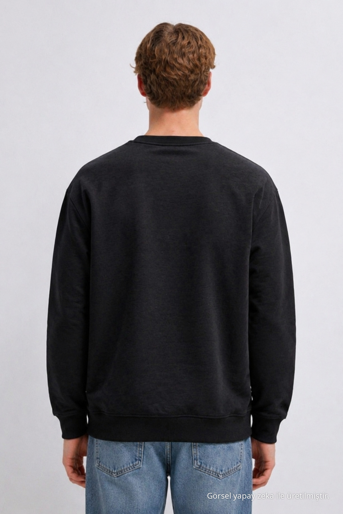 Erkek Premium Pamuklu Bol Siyah Baskılı Sweatshirt 5