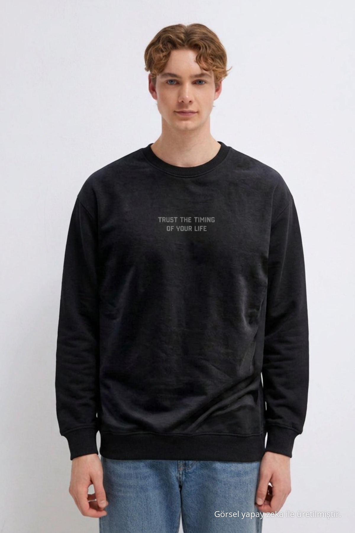 Erkek Premium Pamuklu Bol Siyah Baskılı Sweatshirt 6