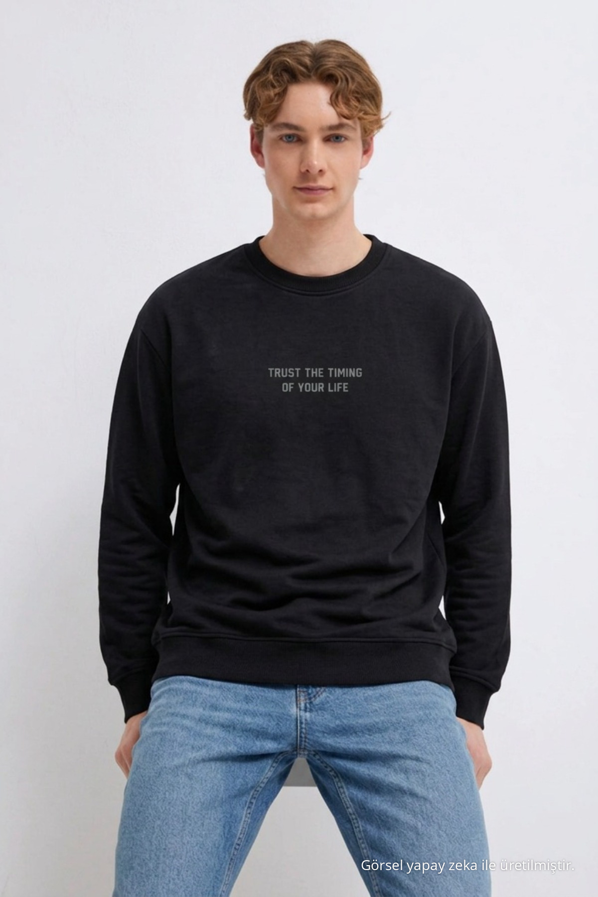 Erkek Premium Pamuklu Bol Siyah Baskılı Sweatshirt 3