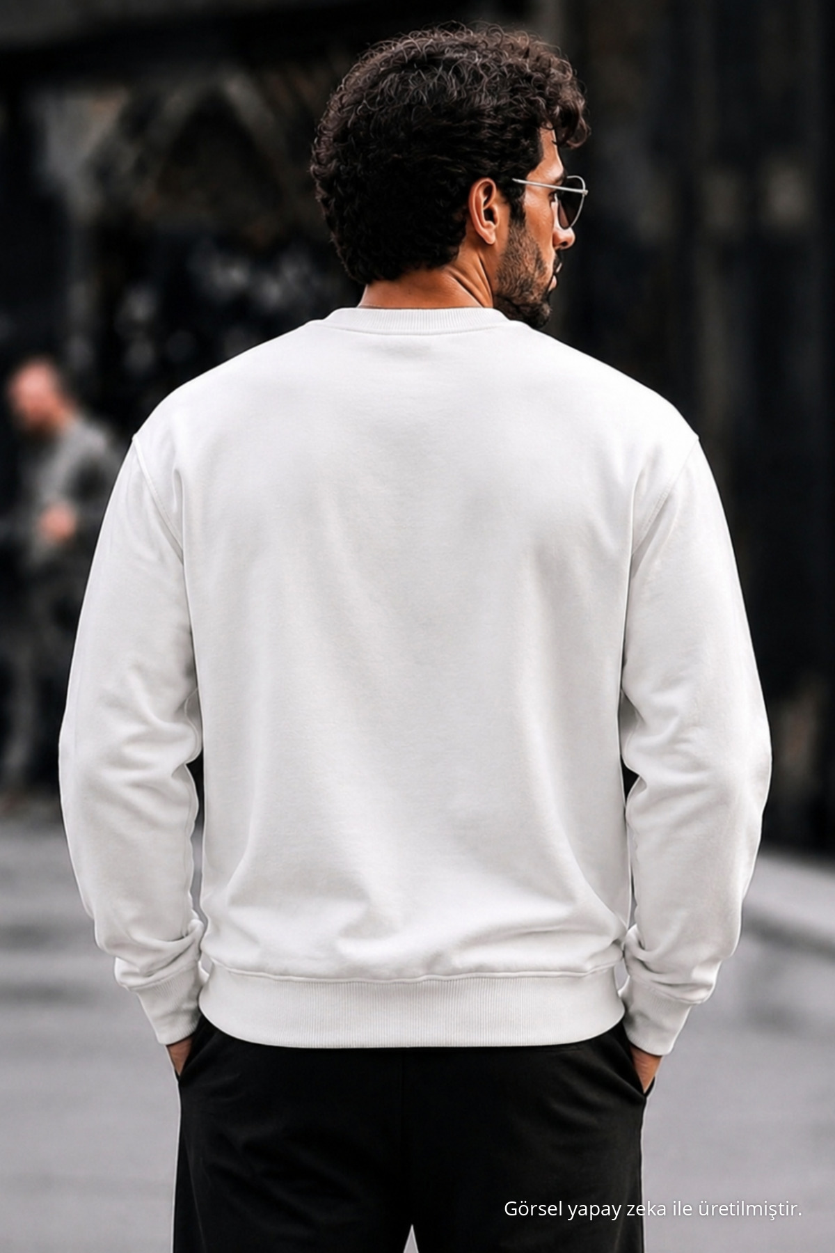 Erkek Pamuklu Baskılı Regular Fit Beyaz Sweatshirt 5