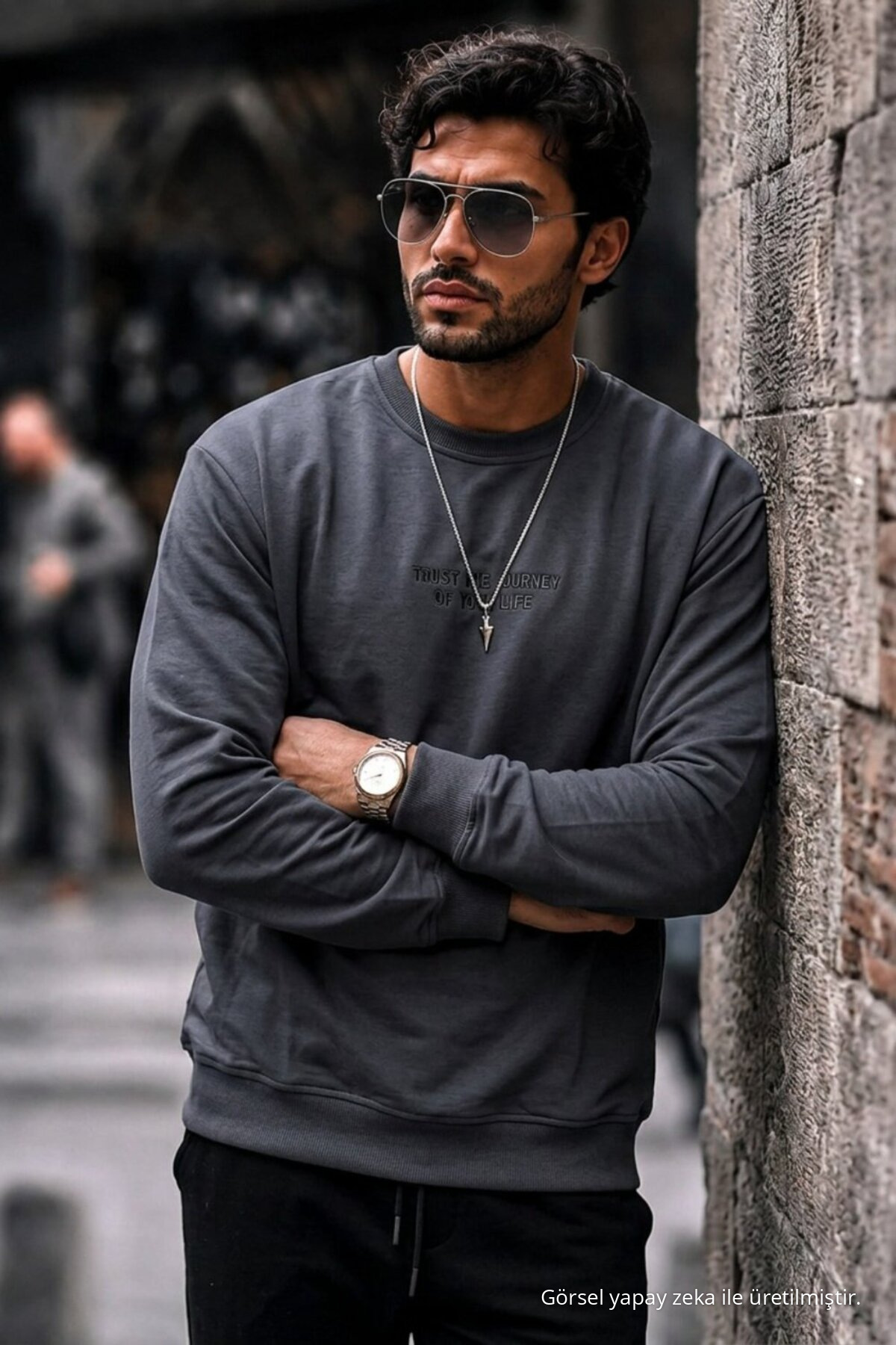 Erkek Pamuklu Baskılı Regular Fit Füme Sweatshirt 3