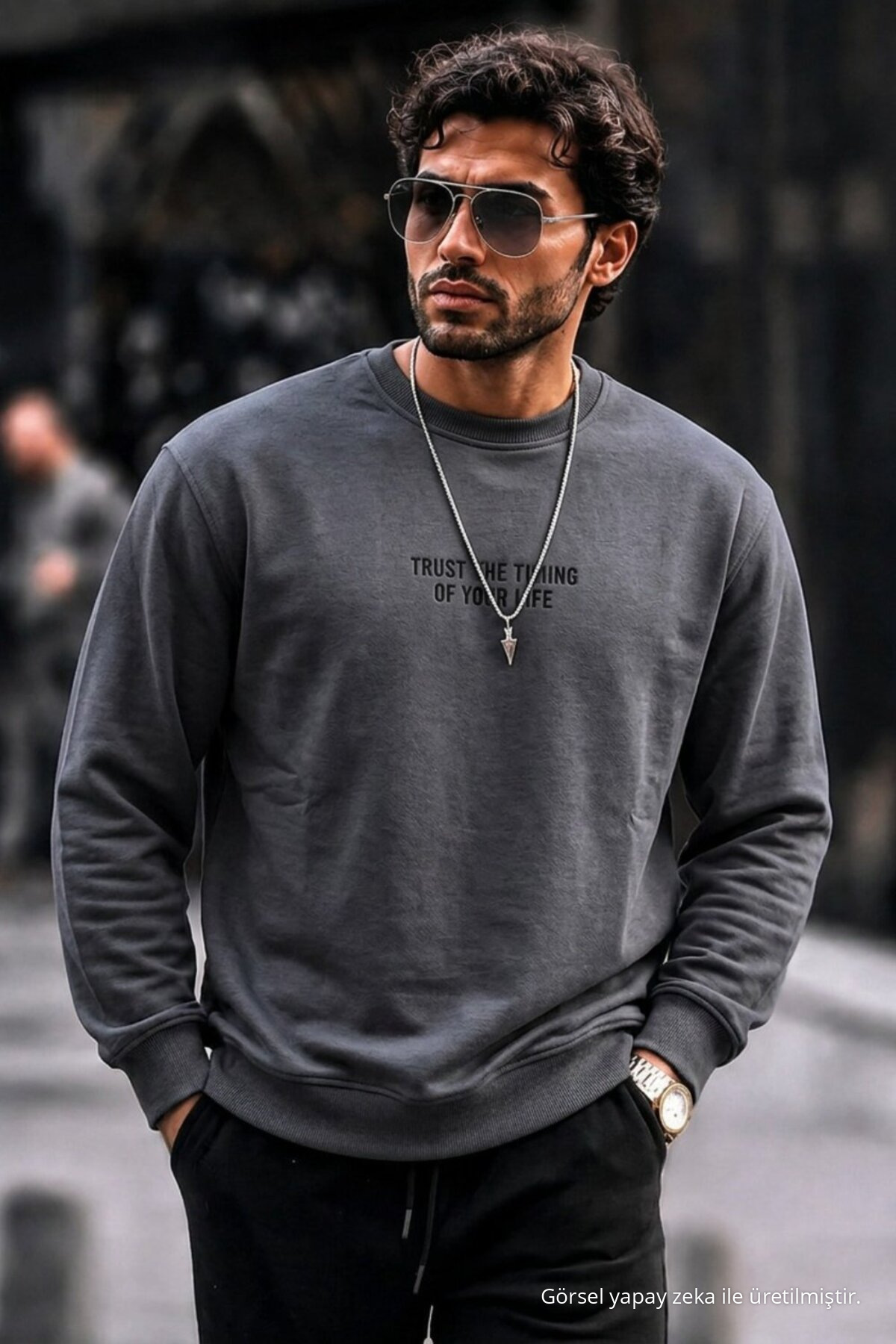 Erkek Pamuklu Baskılı Regular Fit Füme Sweatshirt 6