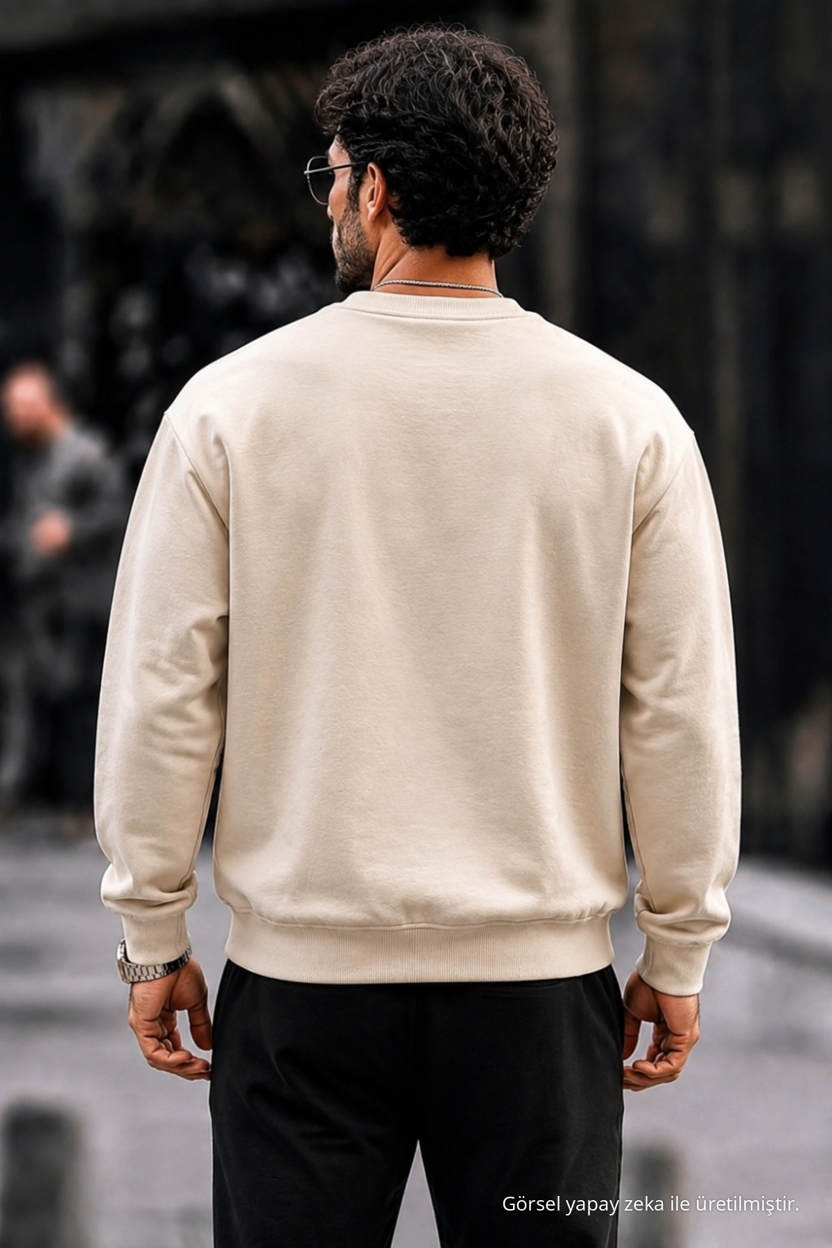 Erkek Pamuklu Baskılı Regular Fit Krem Sweatshirt 5