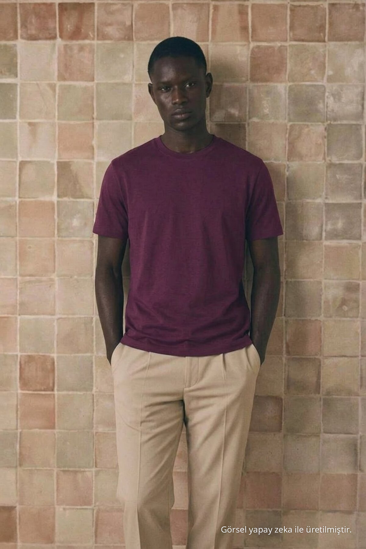 Erkek Klasik Relaxed Fit Bordo Tişört 3