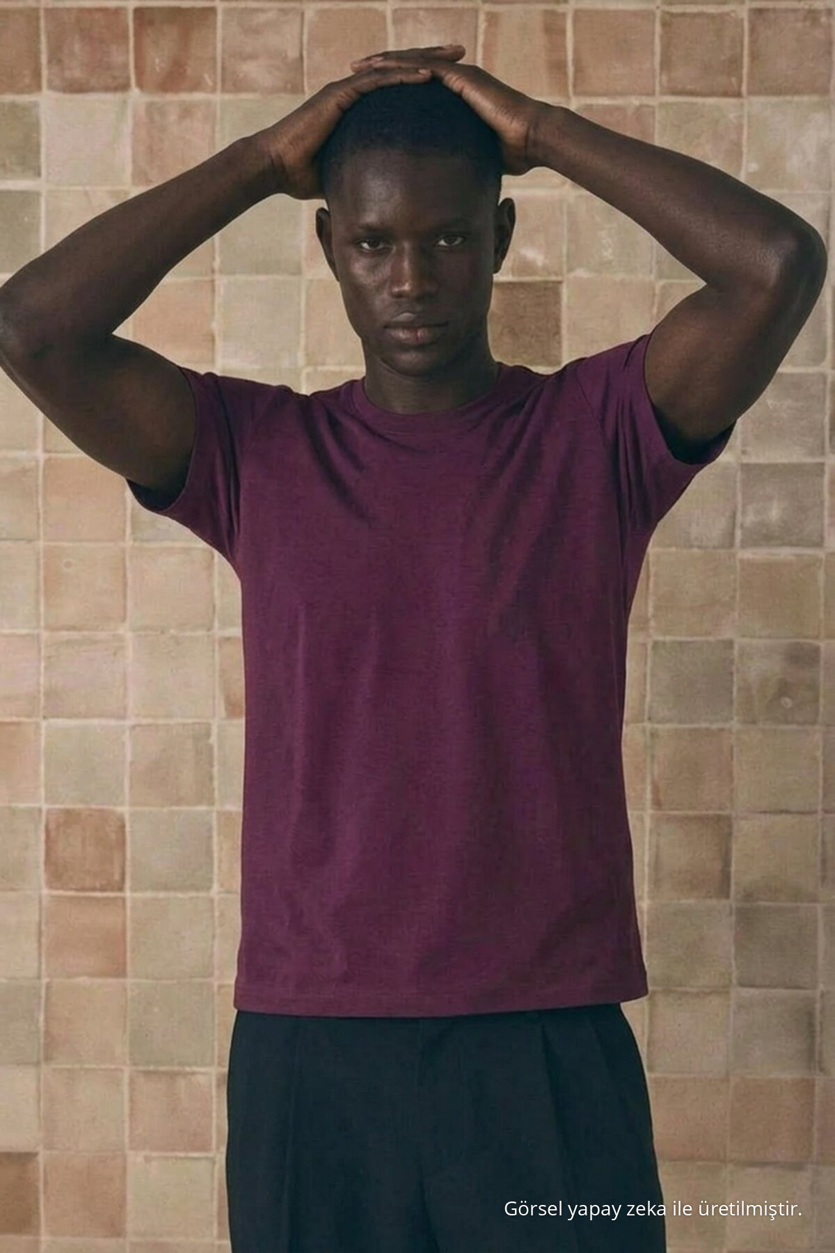 Erkek Klasik Relaxed Fit Bordo Tişört 4