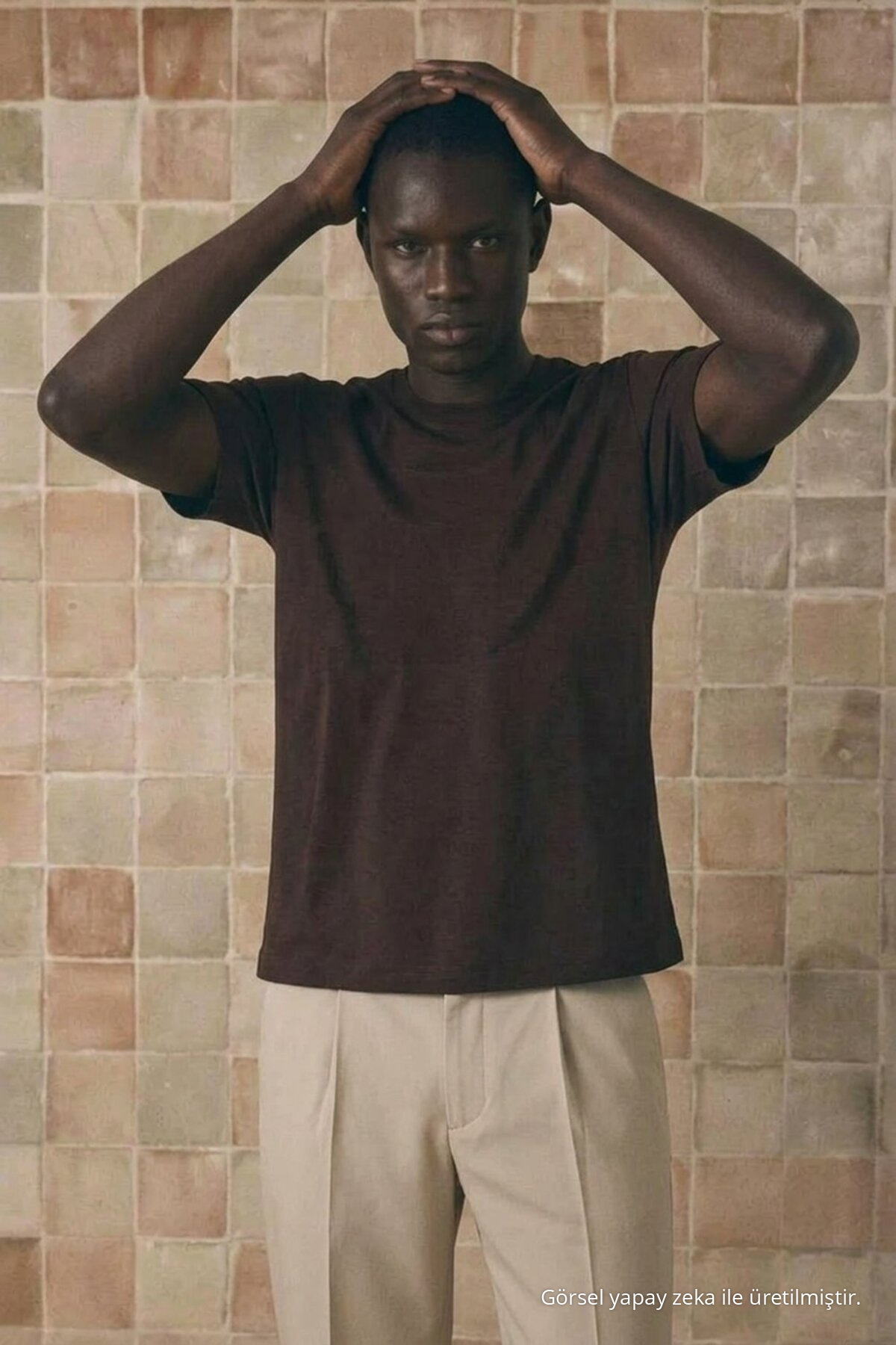 Erkek Klasik Relaxed Fit Kahve Tişört 4