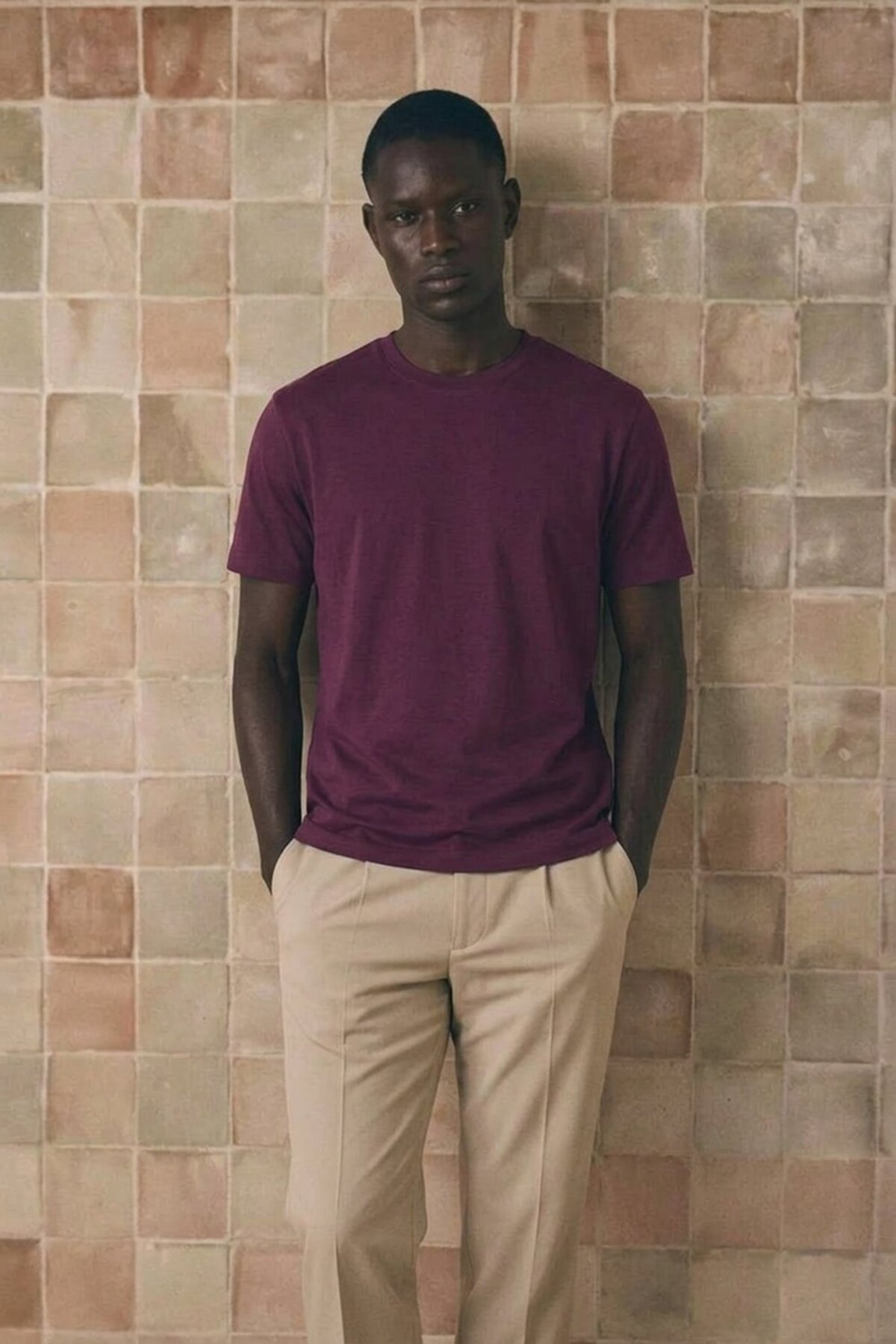Erkek Klasik Relaxed Fit Bordo Tişört 3