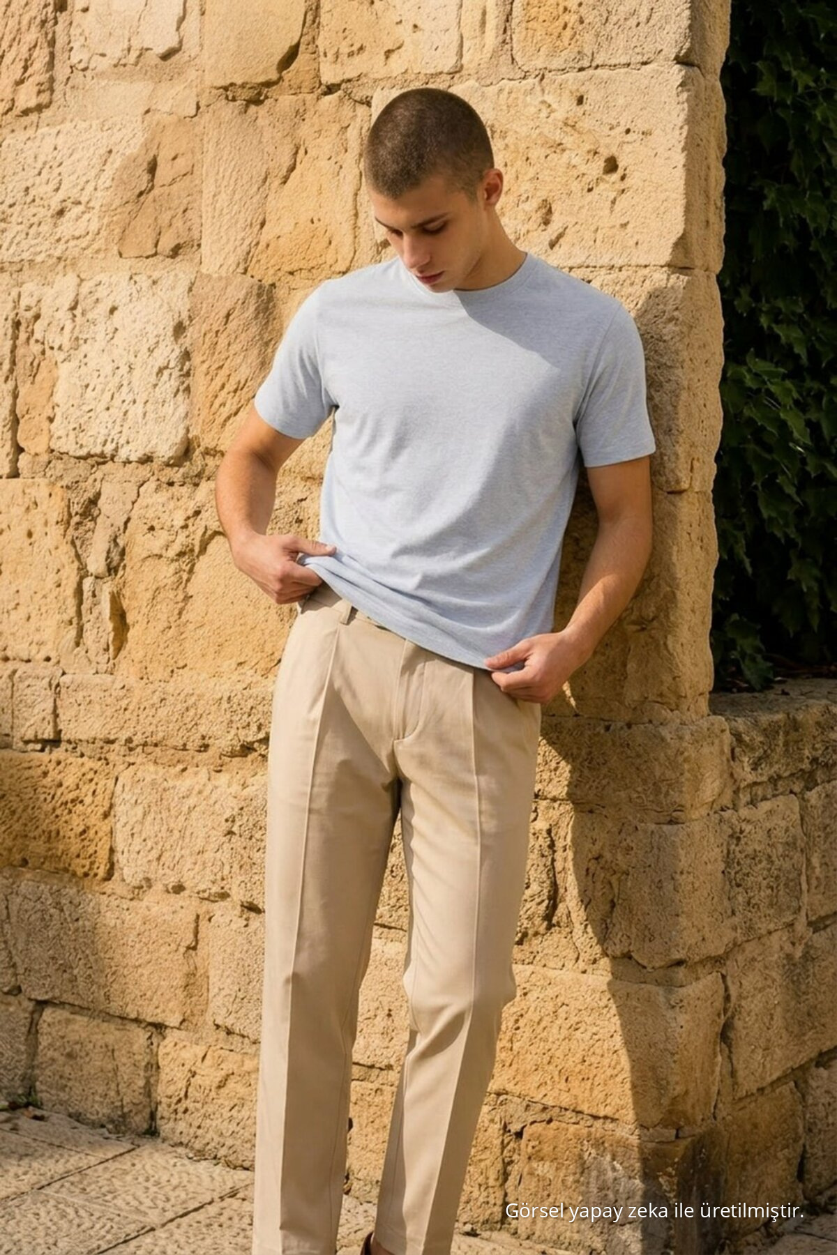 Erkek Casual Straight Bebe Mavi Esnek Tişört 3