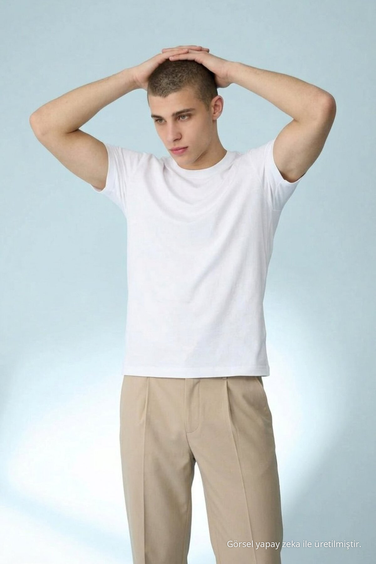 Erkek Casual Straight Beyaz Esnek Tişört 4