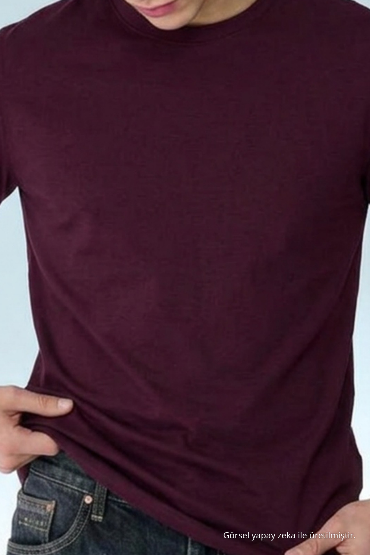 Erkek Casual Straight Bordo Esnek Tişört 5