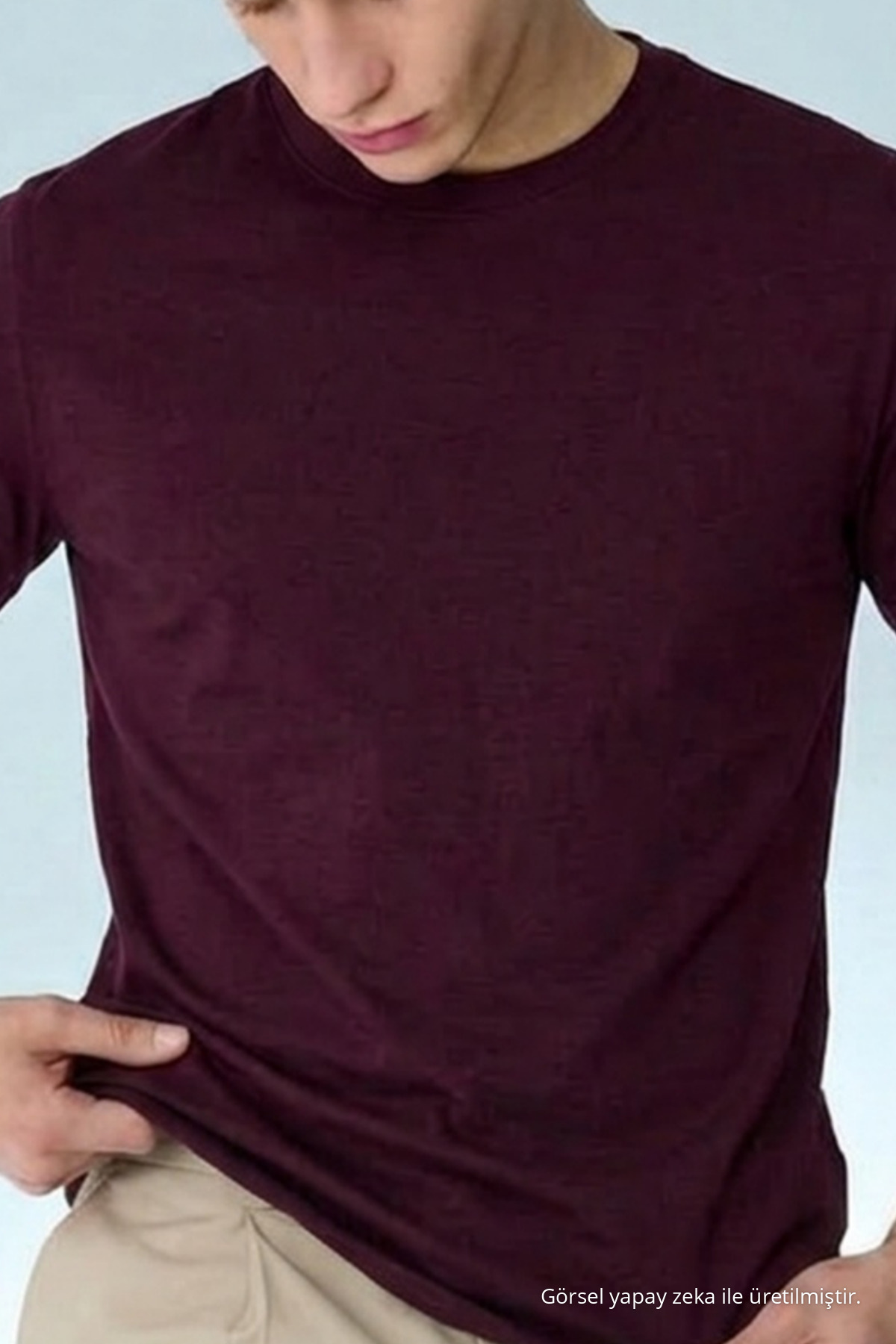 Erkek Casual Straight Bordo Esnek Tişört 6