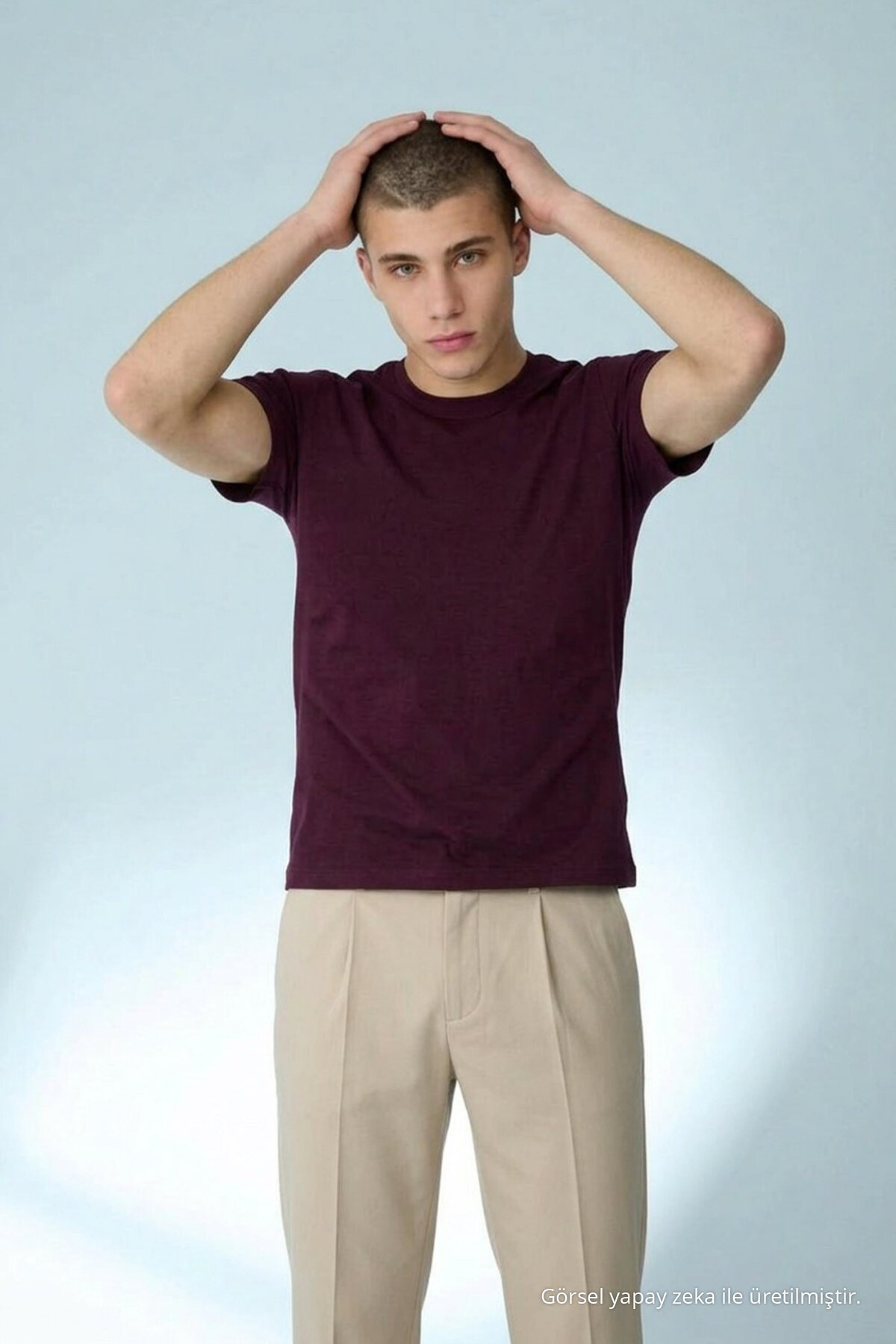 Erkek Casual Straight Bordo Esnek Tişört 4