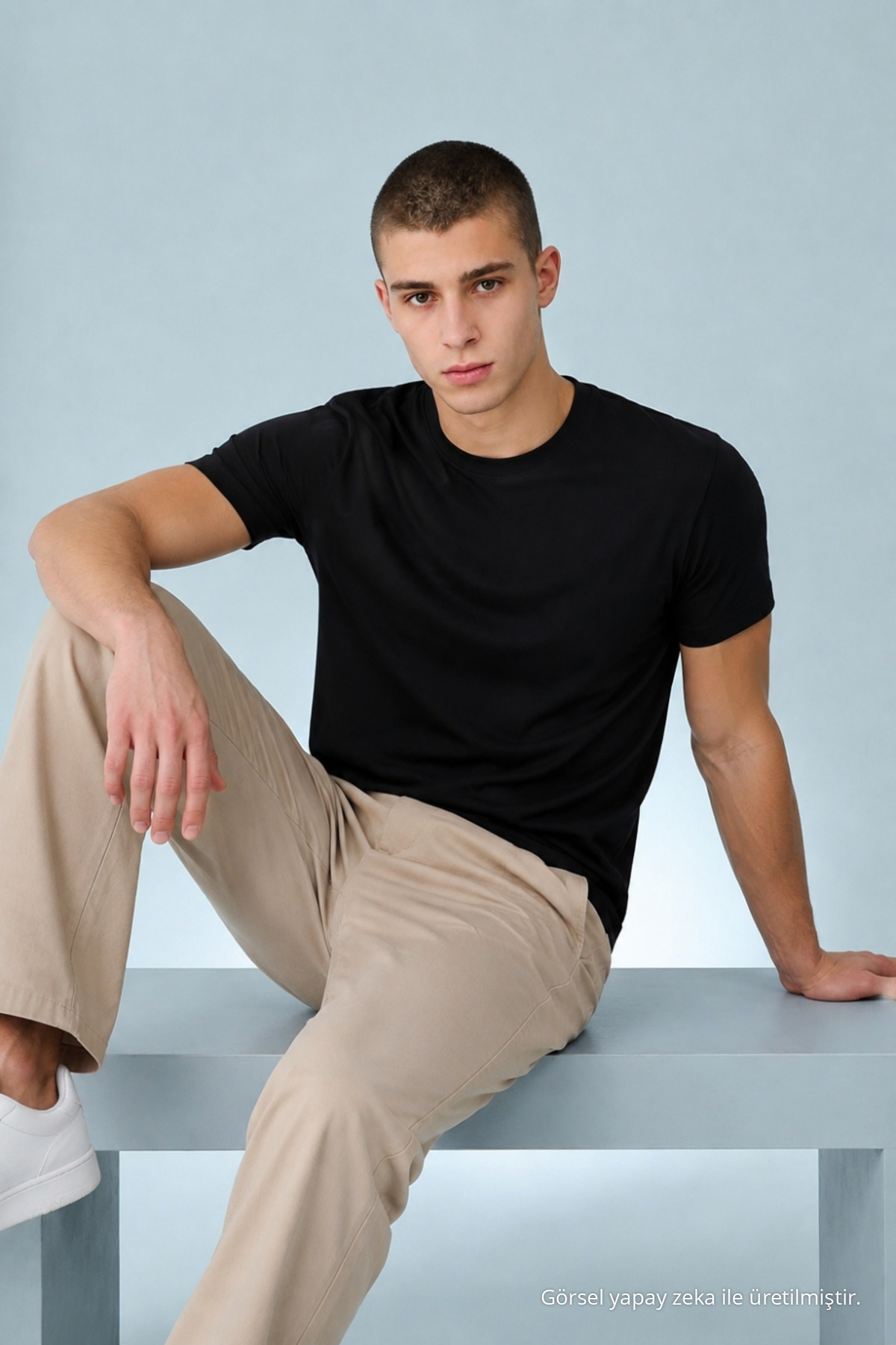 Erkek Casual Straight Siyah Esnek Tişört 4