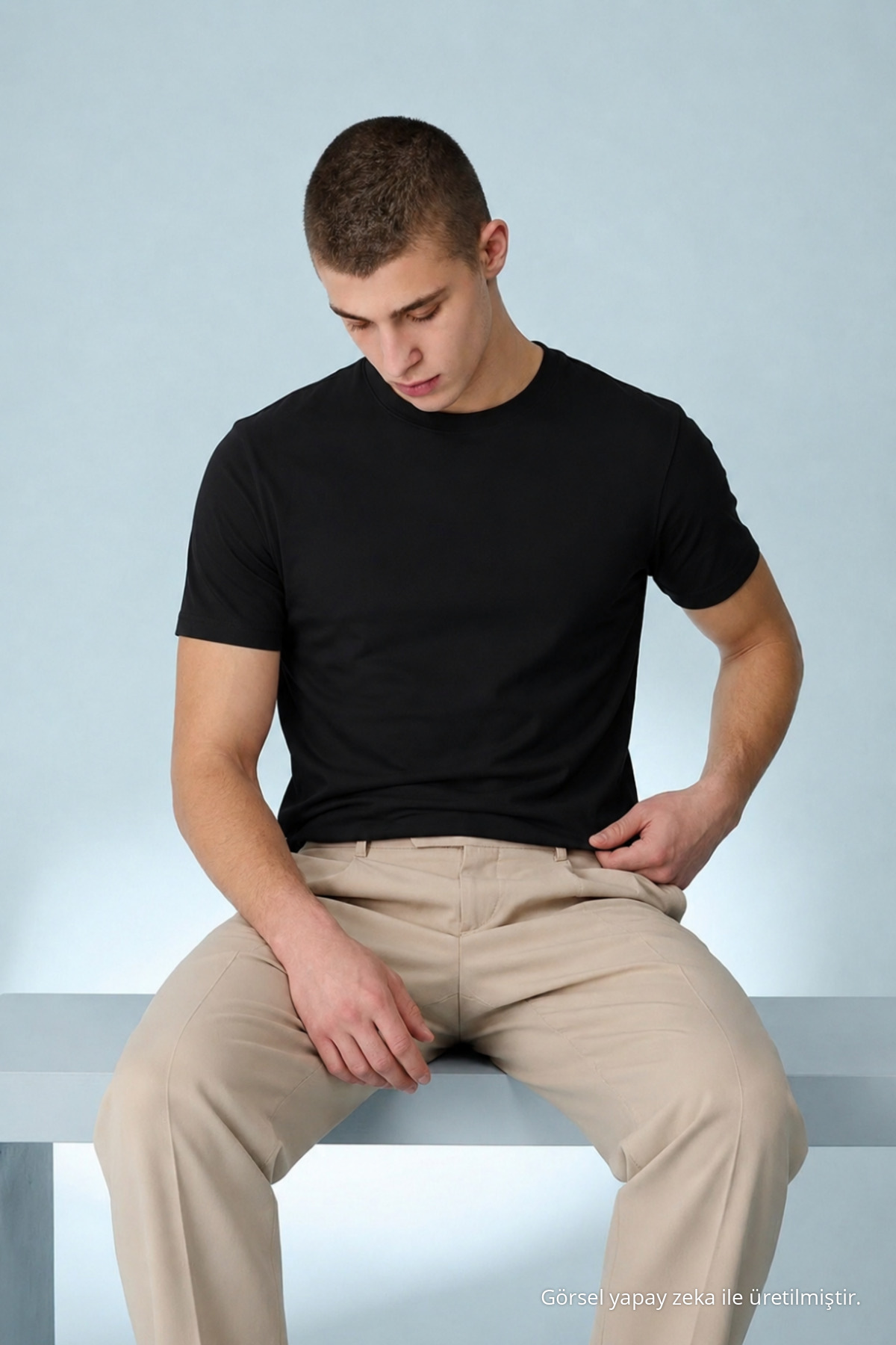 Erkek Casual Straight Siyah Esnek Tişört 3