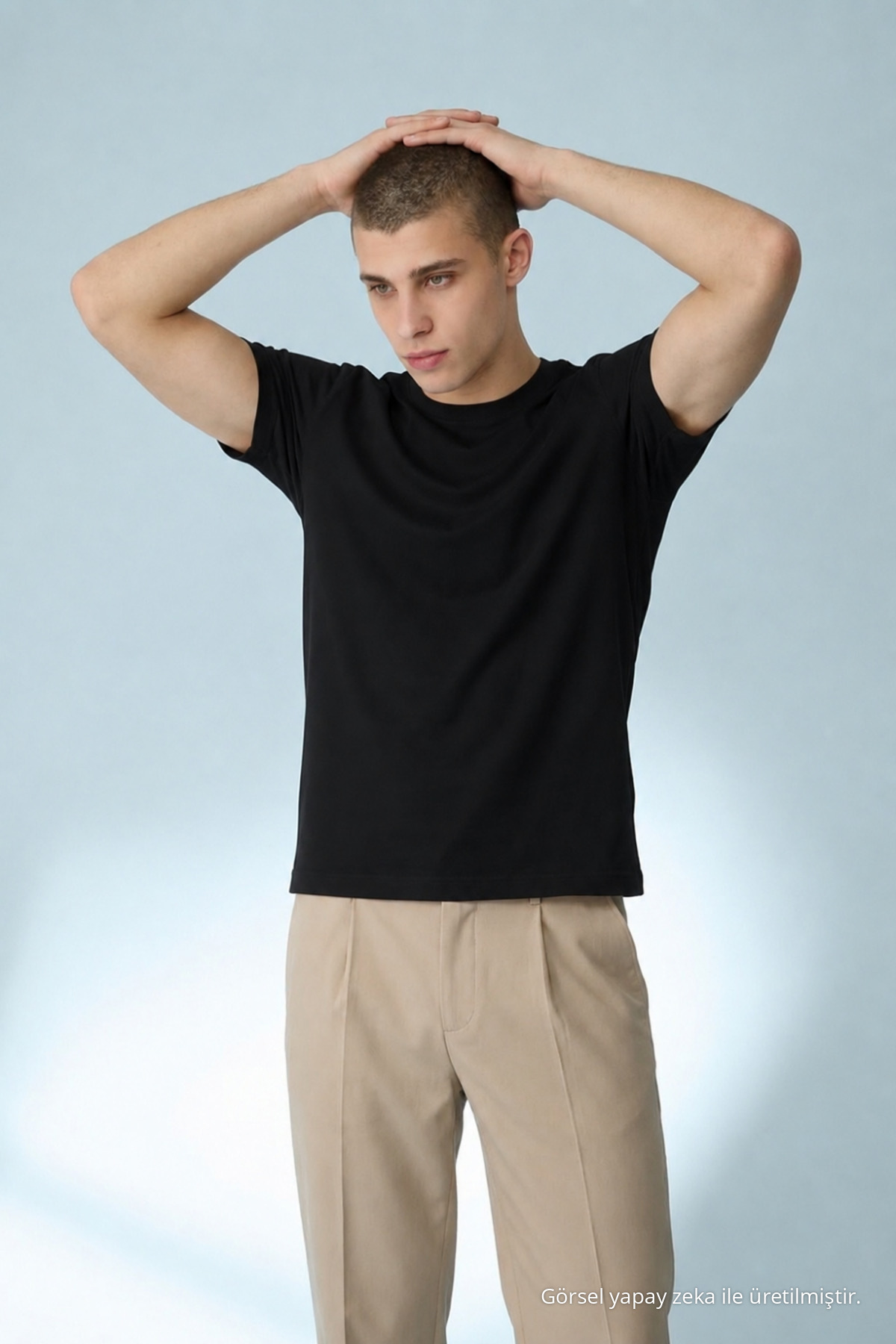 Erkek Casual Straight Siyah Esnek Tişört 6