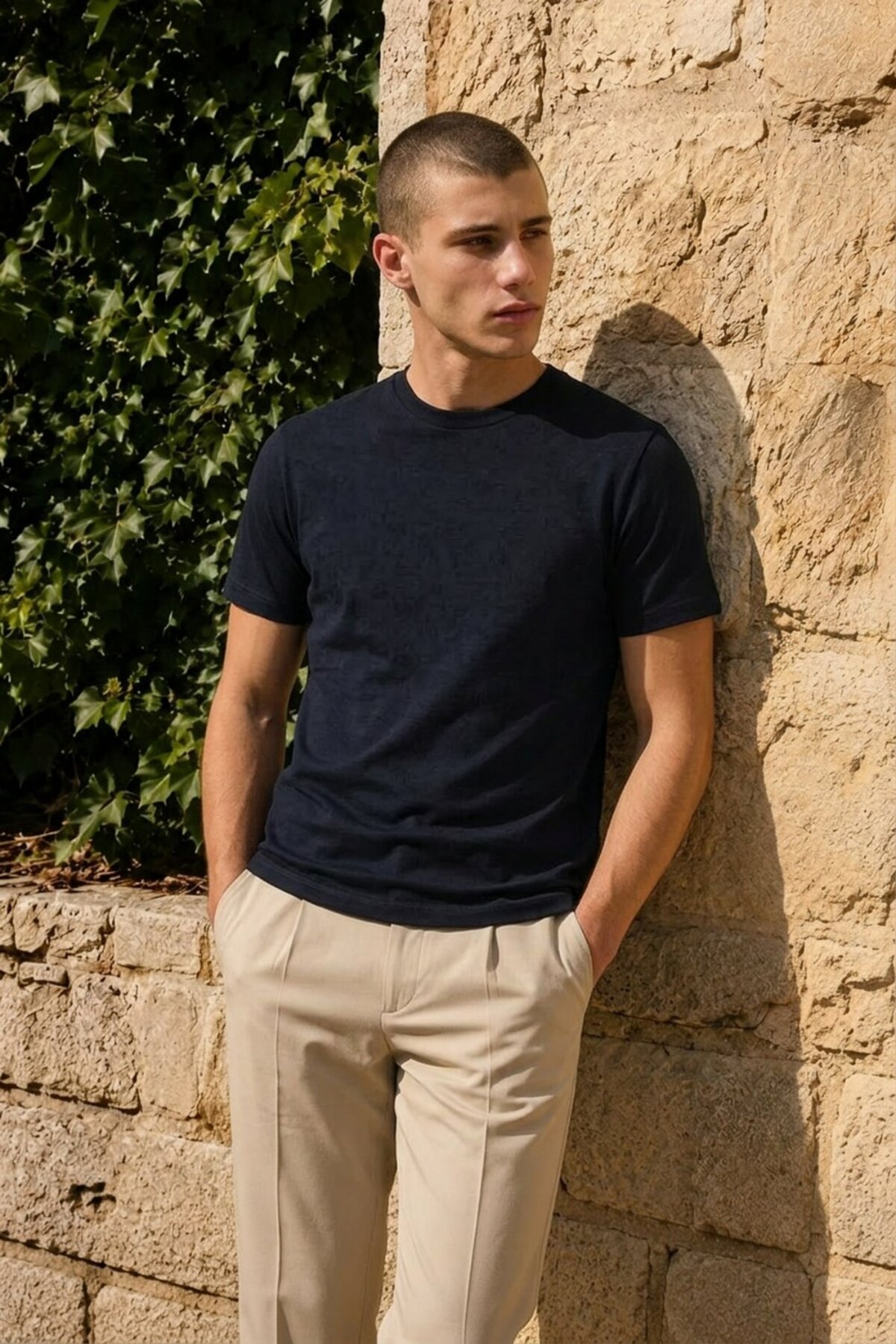 Erkek Casual Straight Lacivert Esnek Tişört 3