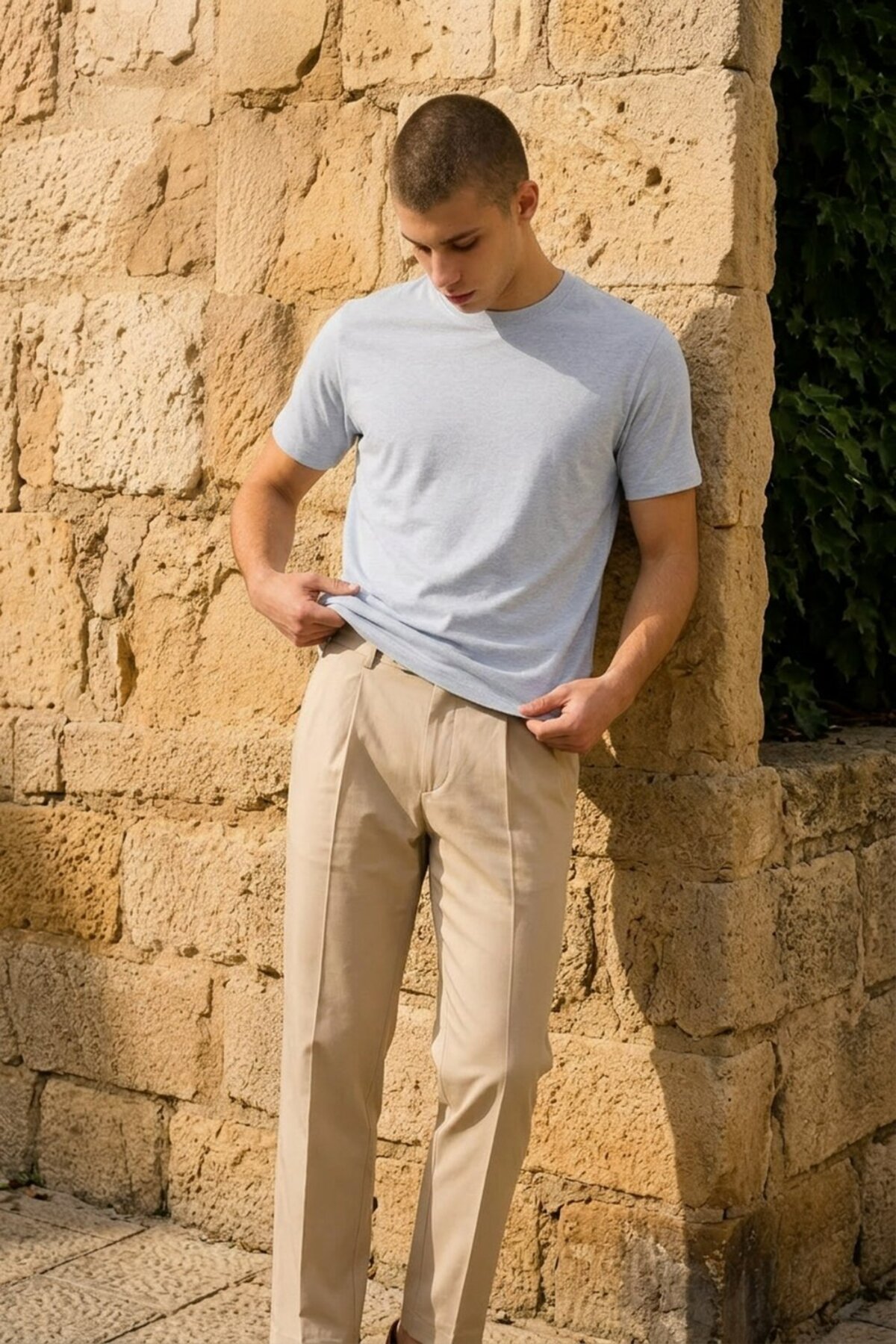 Erkek Casual Straight Mavi Esnek Tişört 3