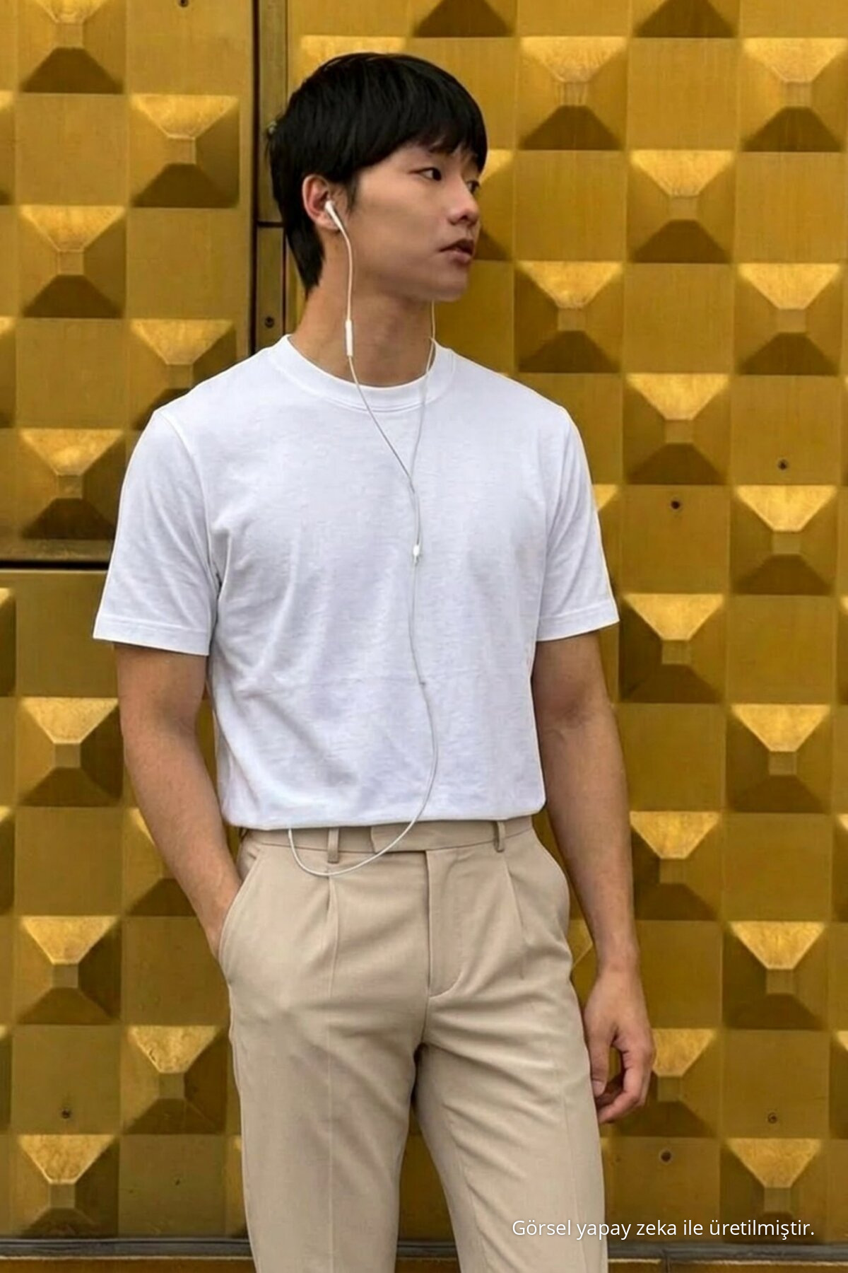 Erkek Relaxed Casual Beyaz Esnek Tişört 3