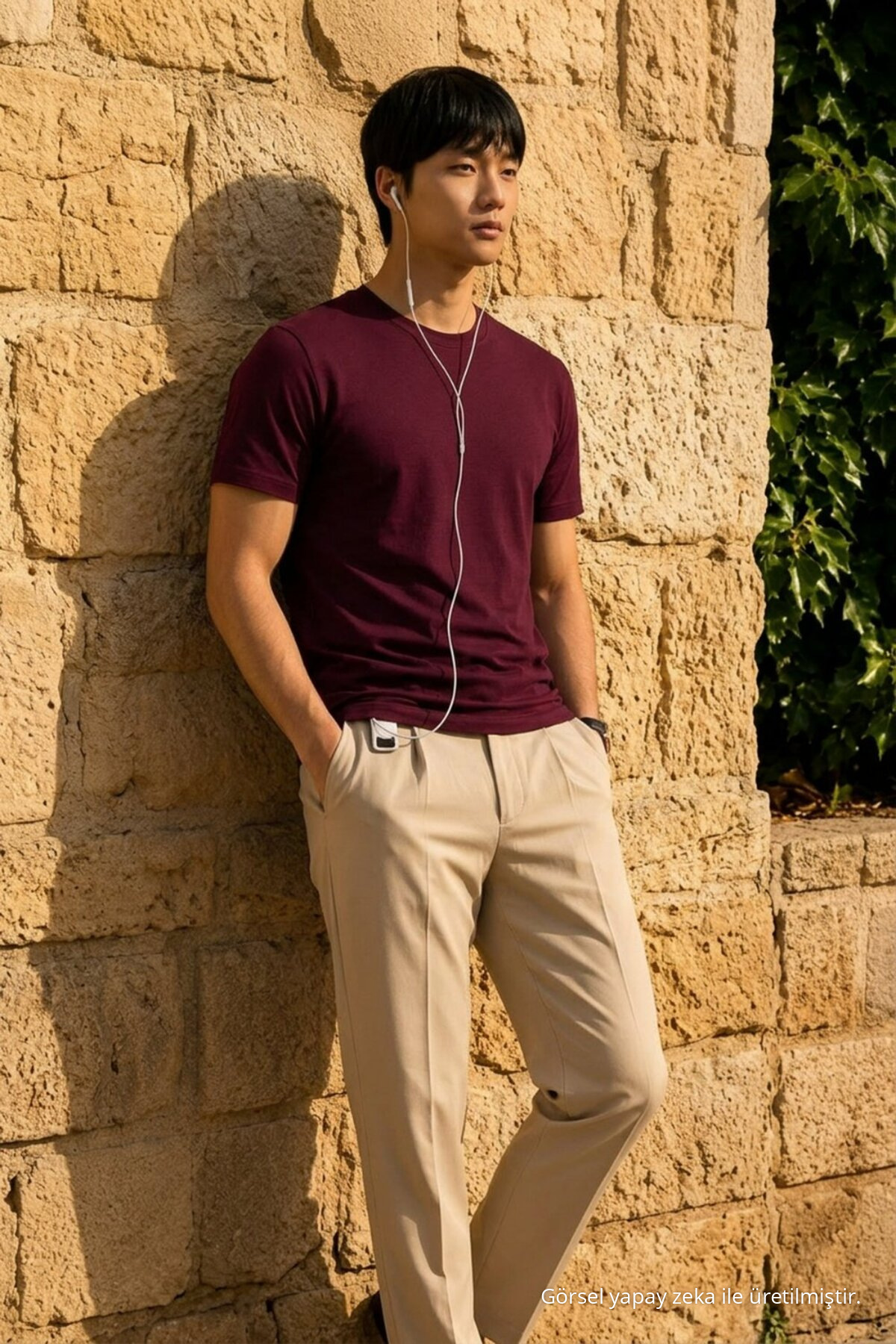 Erkek Relaxed Casual Bordo Esnek Tişört 3