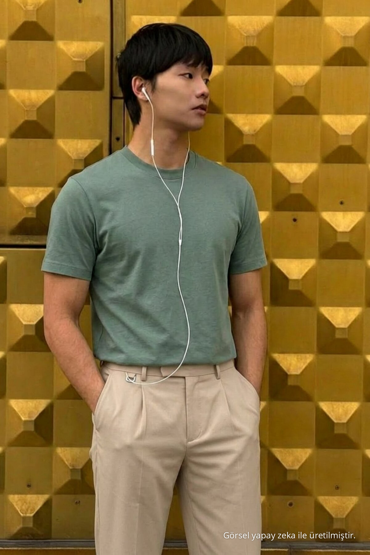 Erkek Relaxed Casual Çağla Esnek Tişört 3