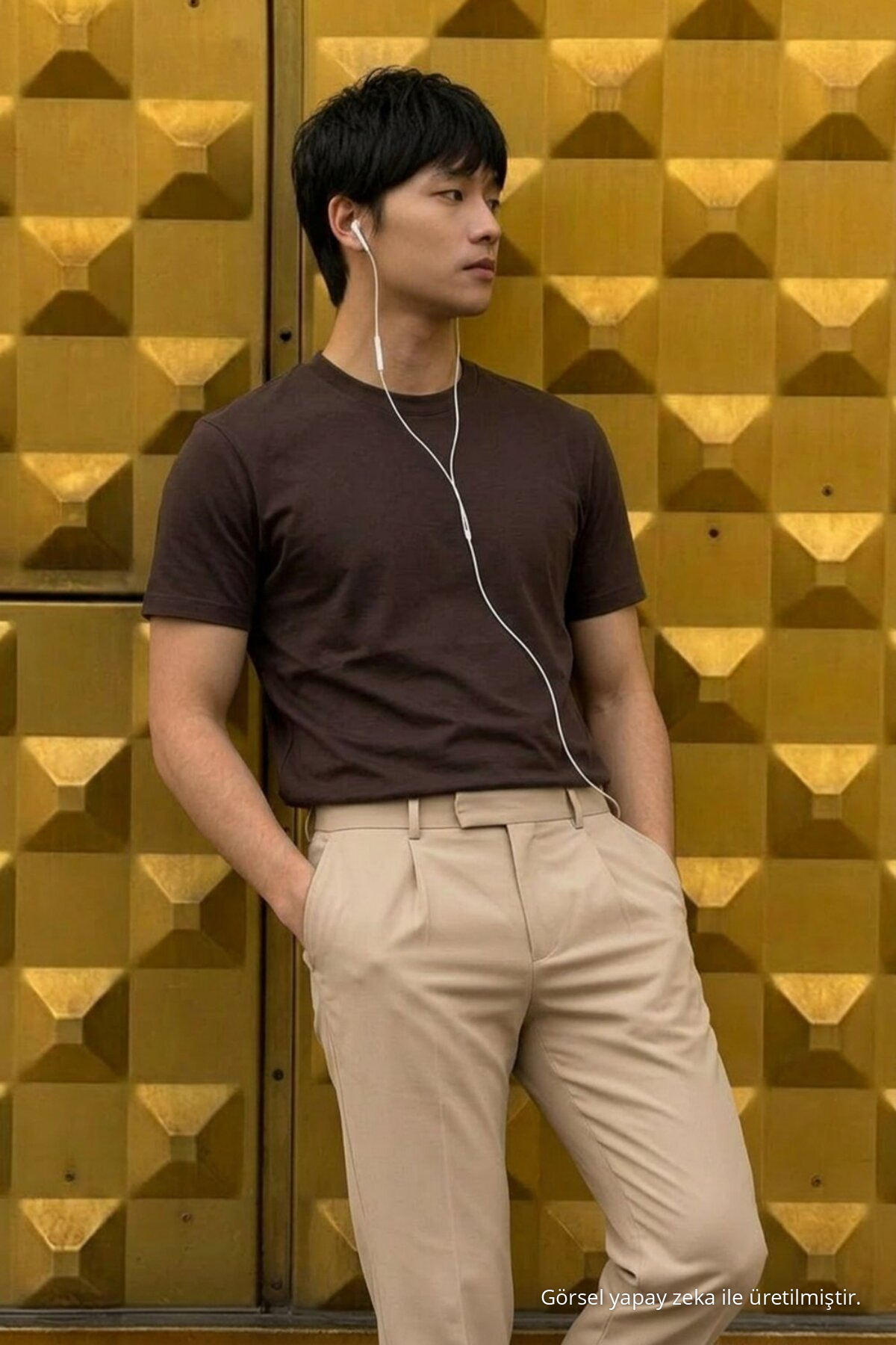 Erkek Relaxed Casual Kahve Esnek Tişört 3