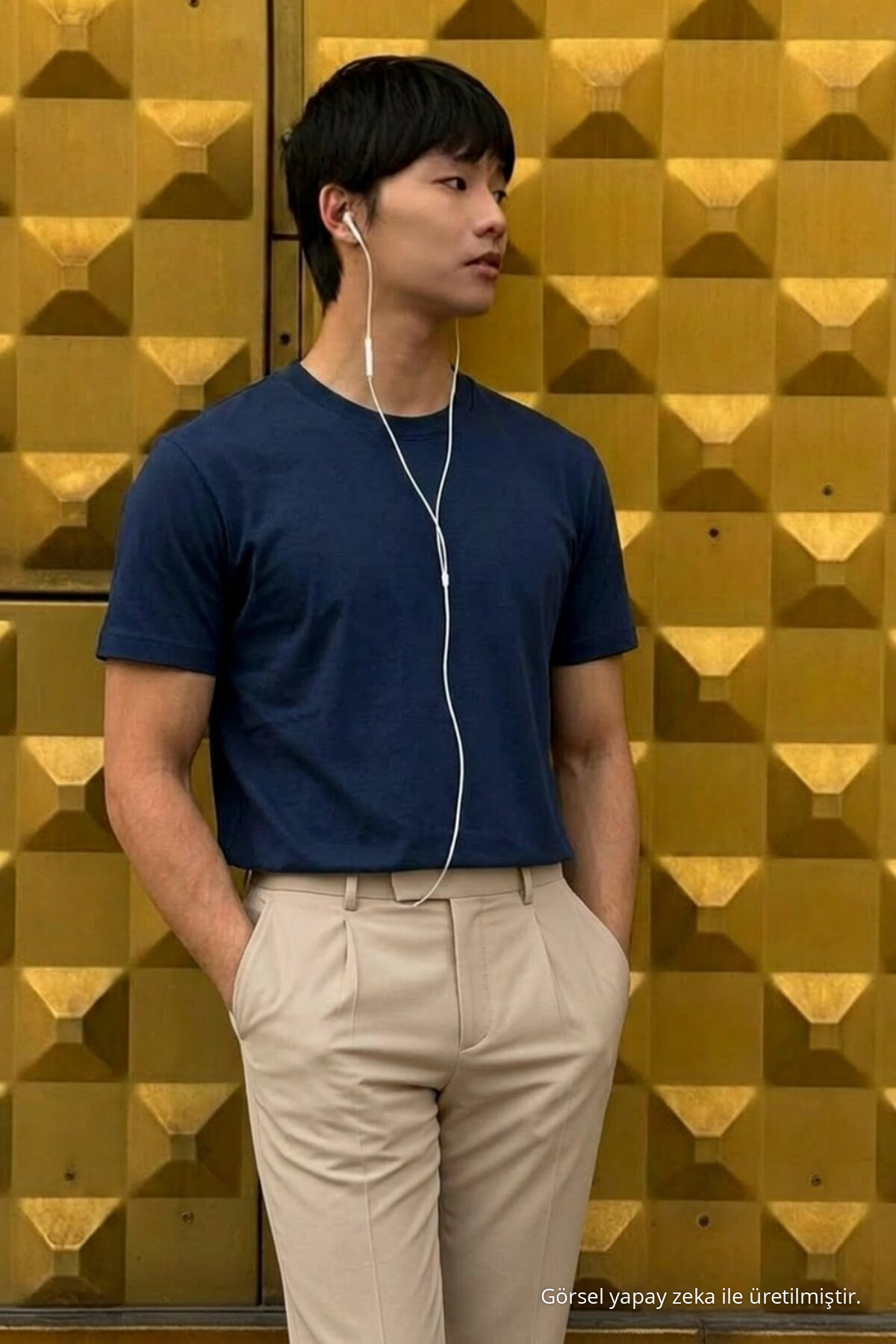 Erkek Relaxed Casual Lacivert Esnek Tişört 3