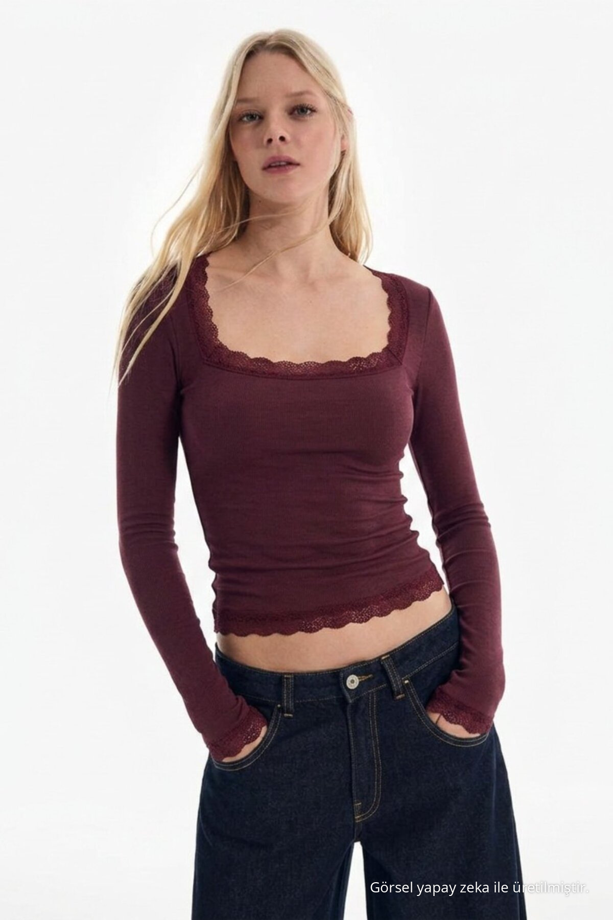 Kadın Dantelli Premium Yazlık Bordo Bluz 6