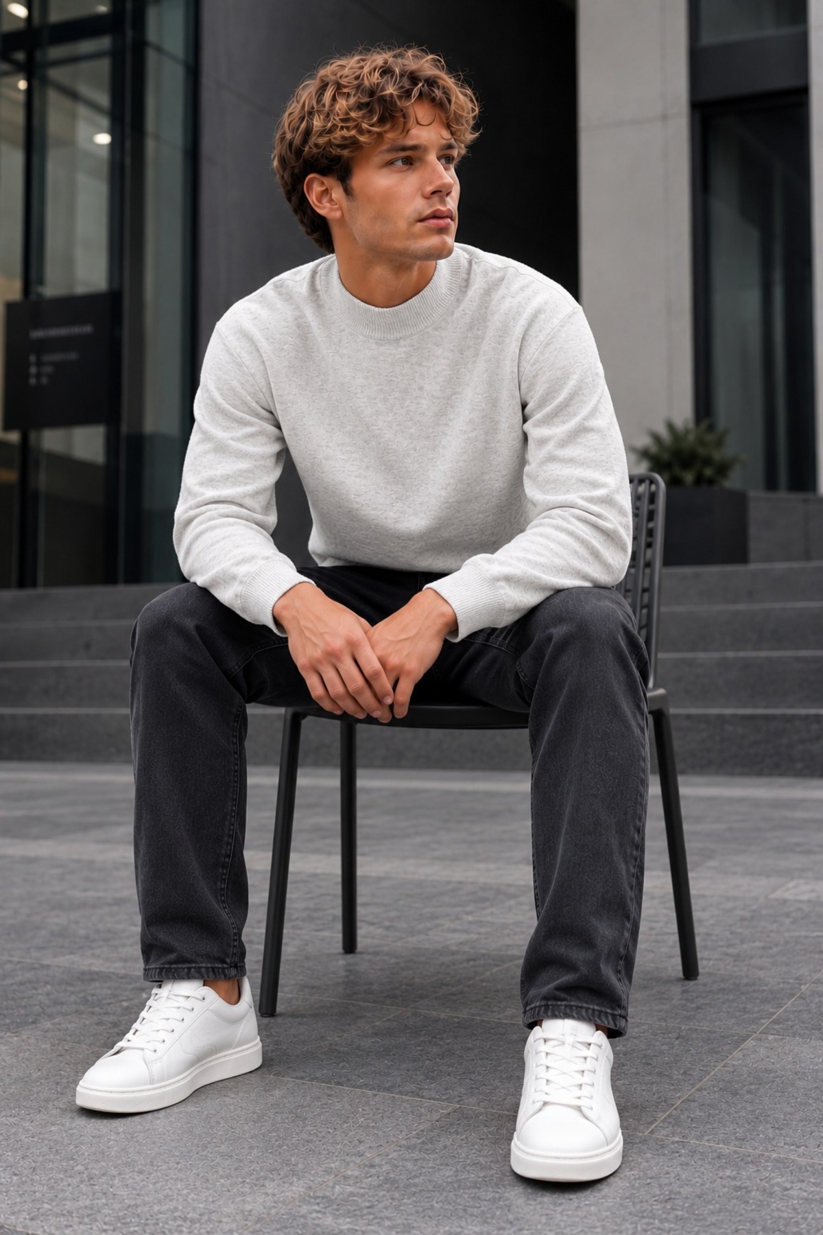 Erkek Yarım Dik Yaka Relaxed Fit Premium Açık Gri Kazak 4