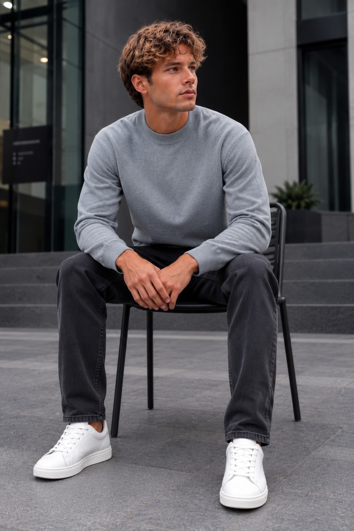 Erkek Yarım Dik Yaka Relaxed Fit Premium Gri Kazak 5