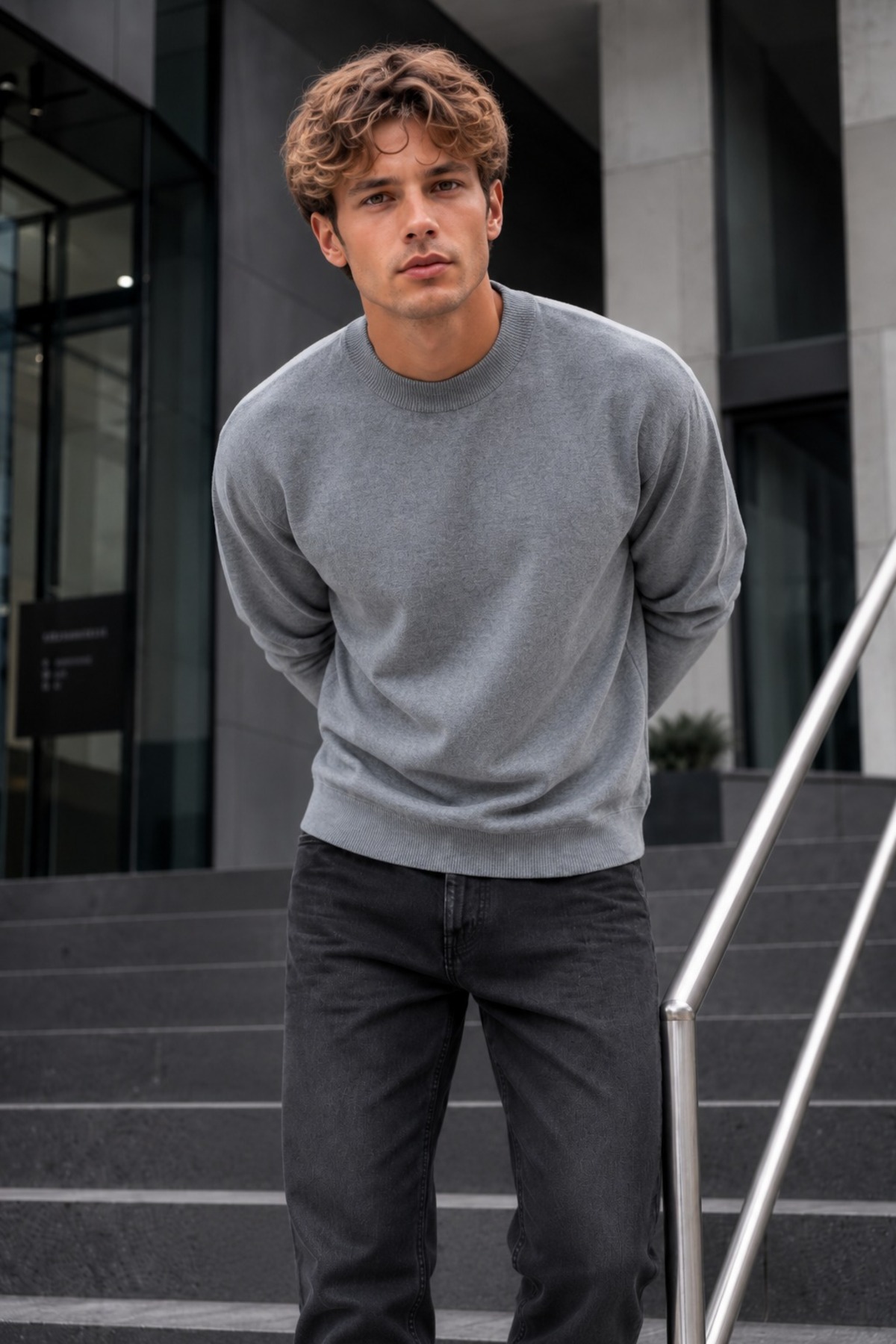 Erkek Yarım Dik Yaka Relaxed Fit Premium Gri Kazak 3