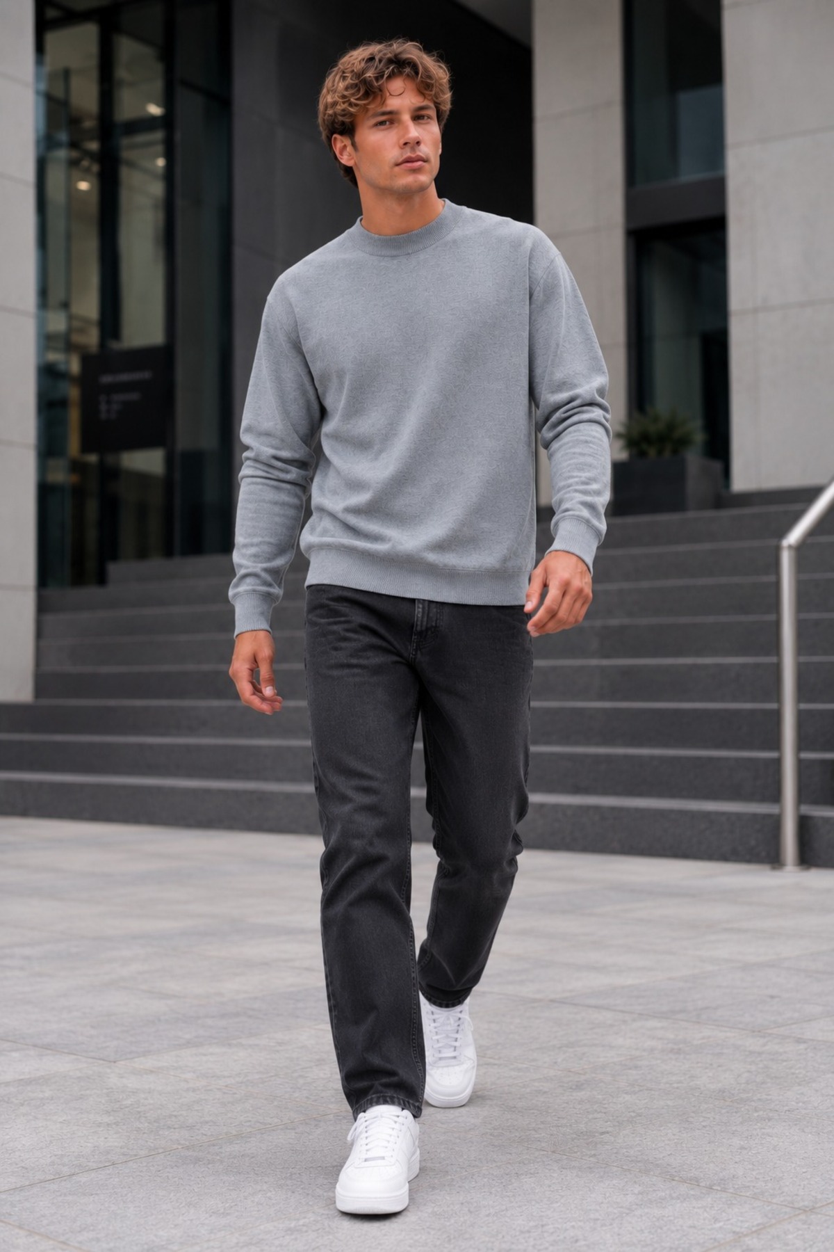 Erkek Yarım Dik Yaka Relaxed Fit Premium Gri Kazak 4
