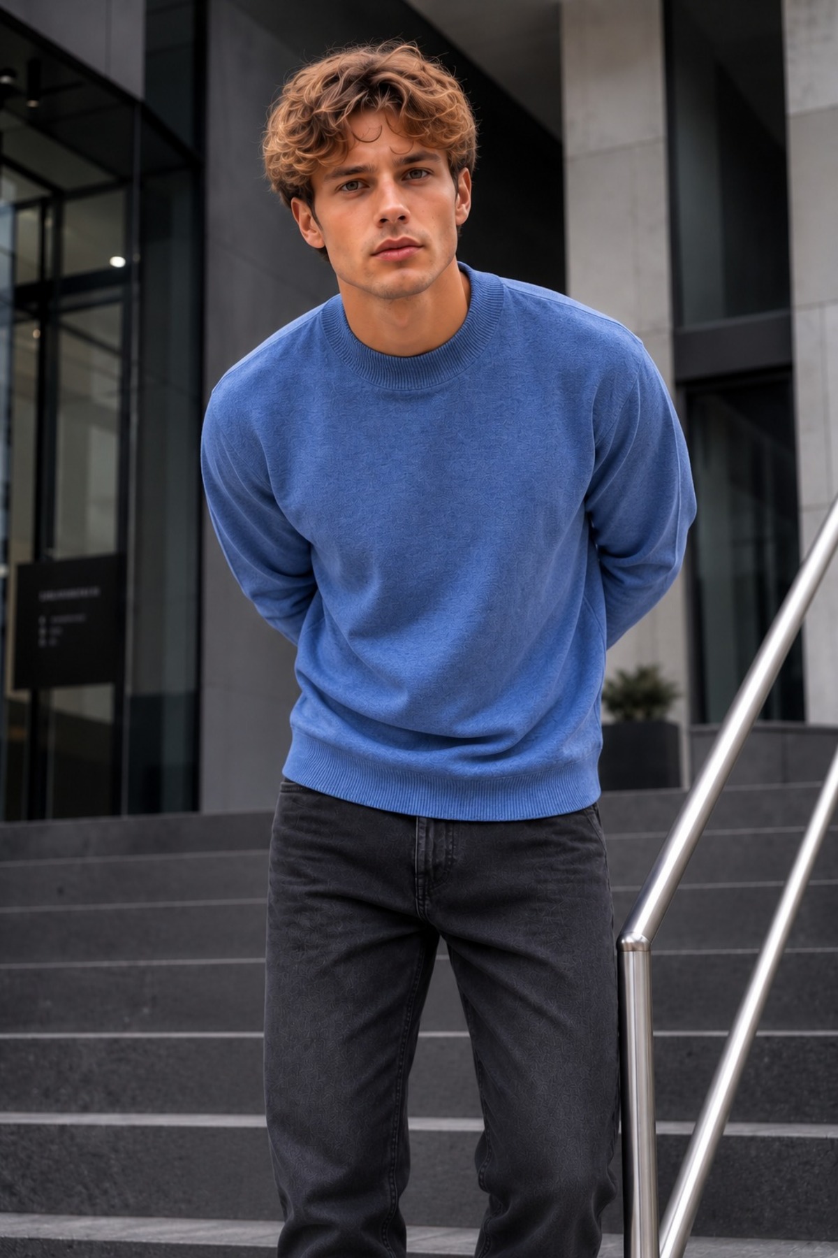 Erkek Yarım Dik Yaka Relaxed Fit Premium Lila Kazak 3