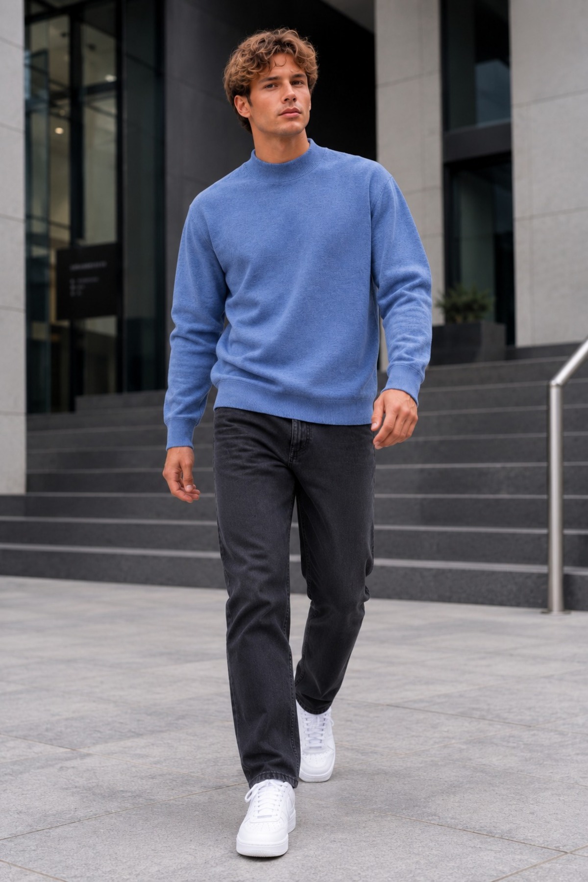 Erkek Yarım Dik Yaka Relaxed Fit Premium Lila Kazak 4