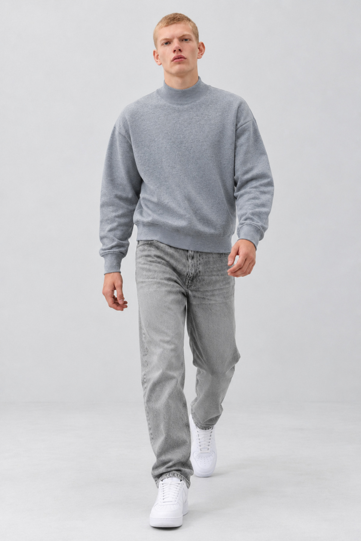 Erkek Oversize Dik Yaka Basic Gri Kazak 3